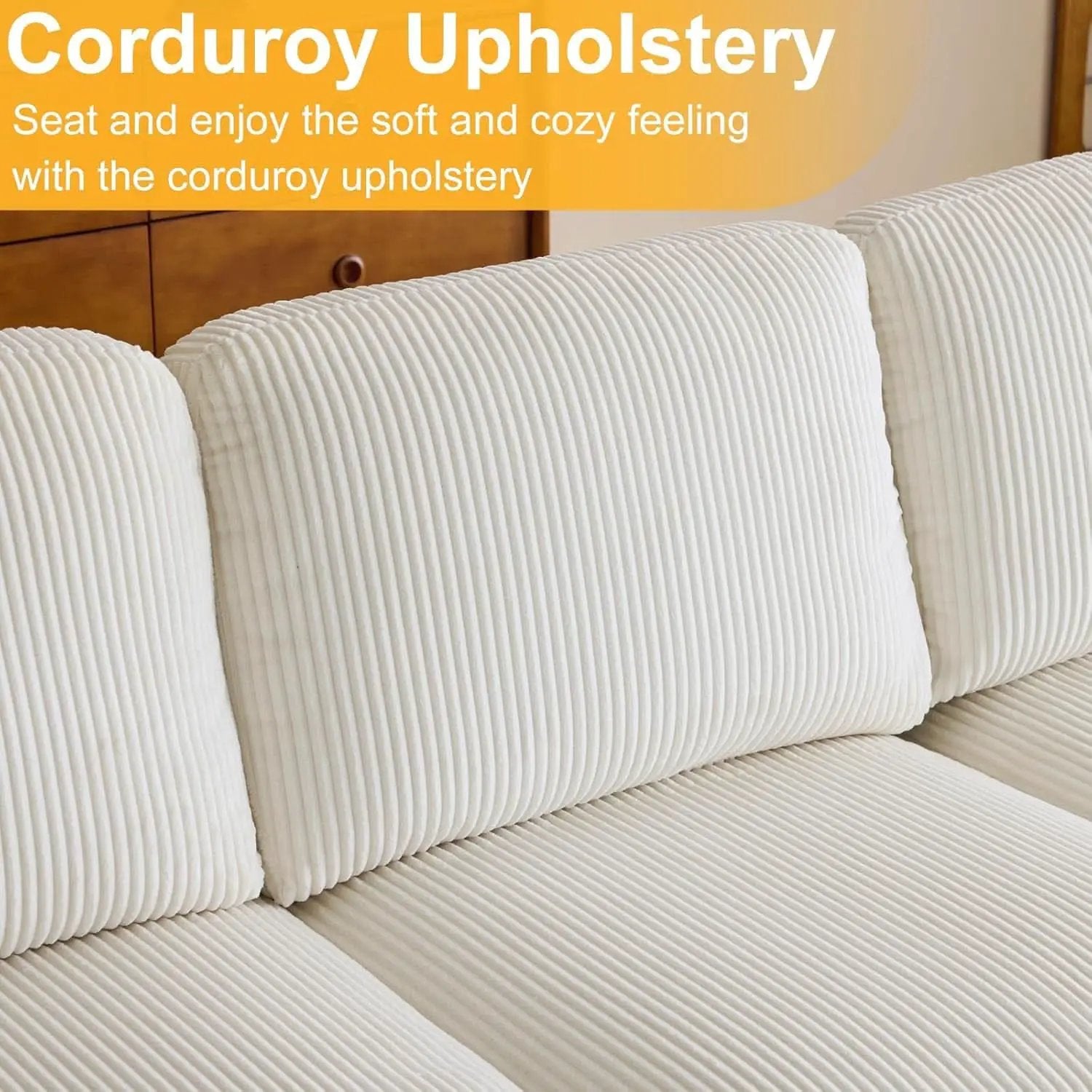Beige 111 Inch U Shape Corduroy Sectional Sofa With Chaises from PriceLows™