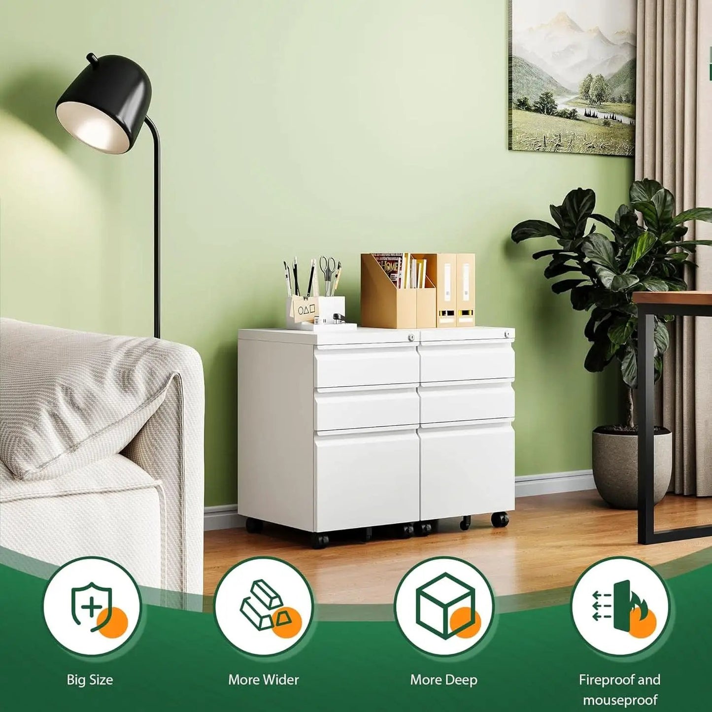 3 Drawer Mobile File Cabinet With Lock Under Desk Filing Cabinet For Home Office from PriceLows™