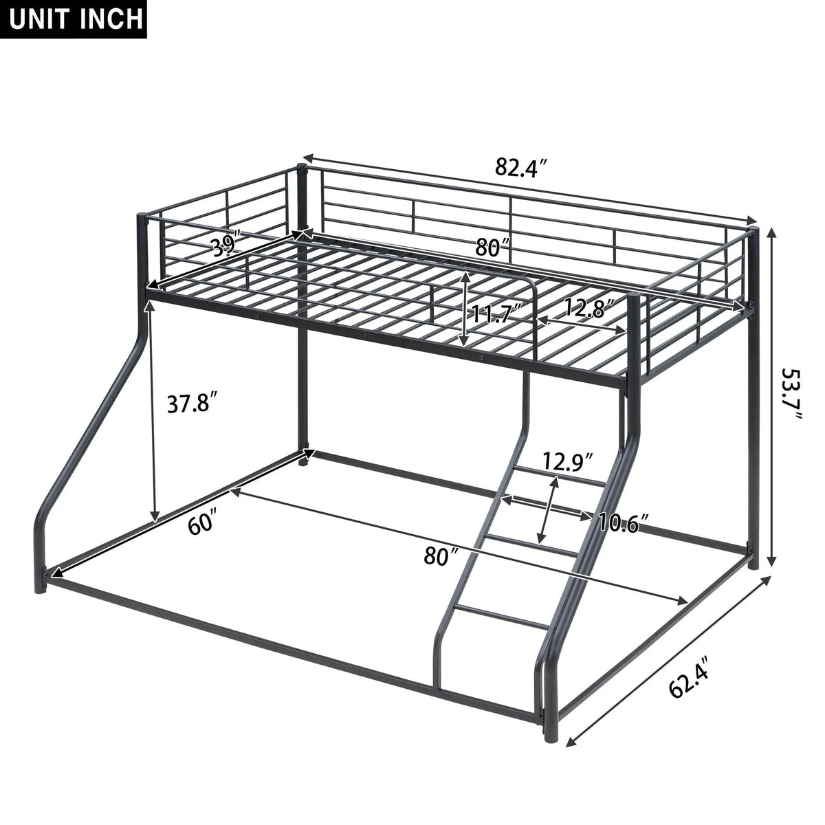 Metal Bunk Bed | Steel Frame | Sloped Ladder | Space Saving Design