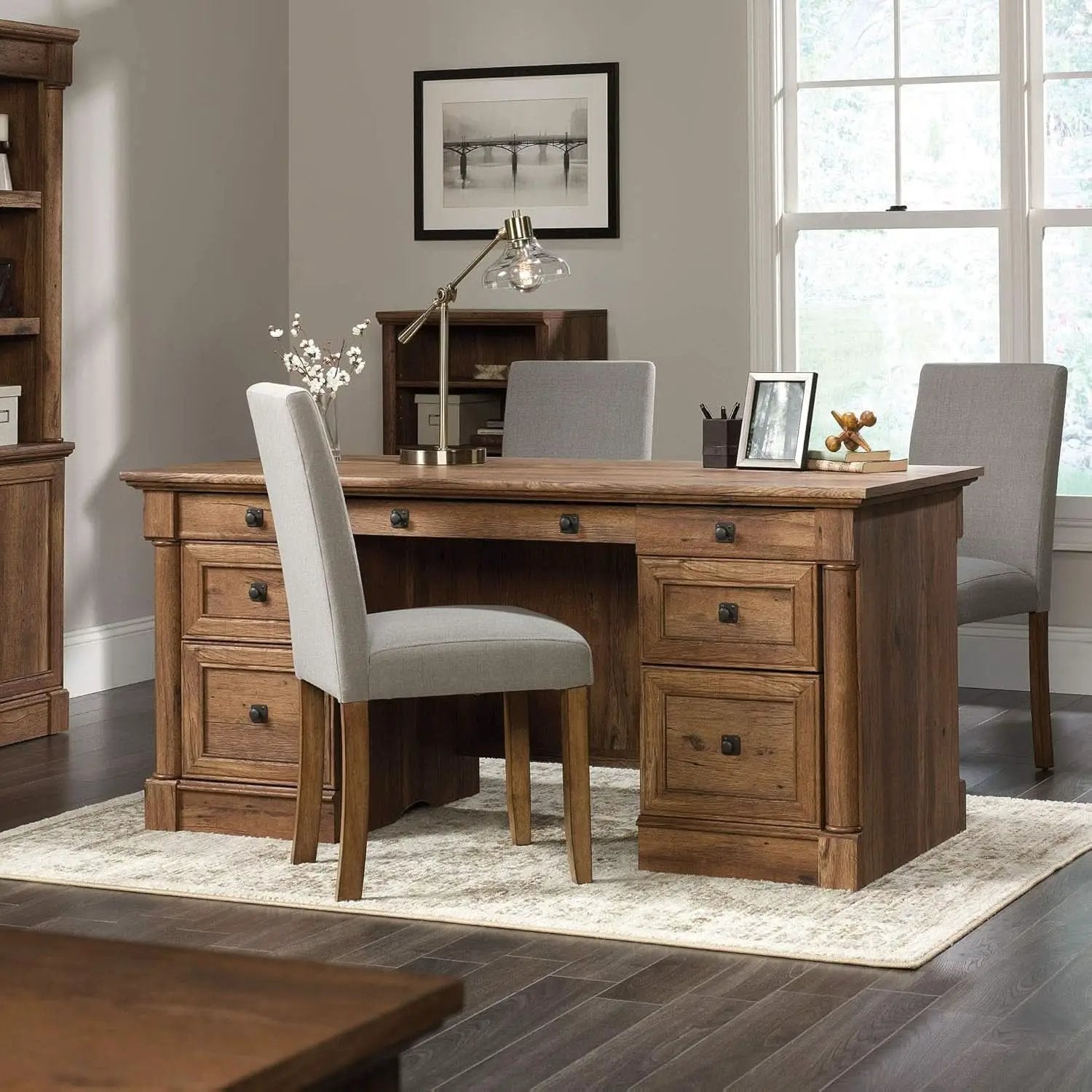 Palladia Executive Desk 65 Inch Vintage Oak Surface from PriceLows™