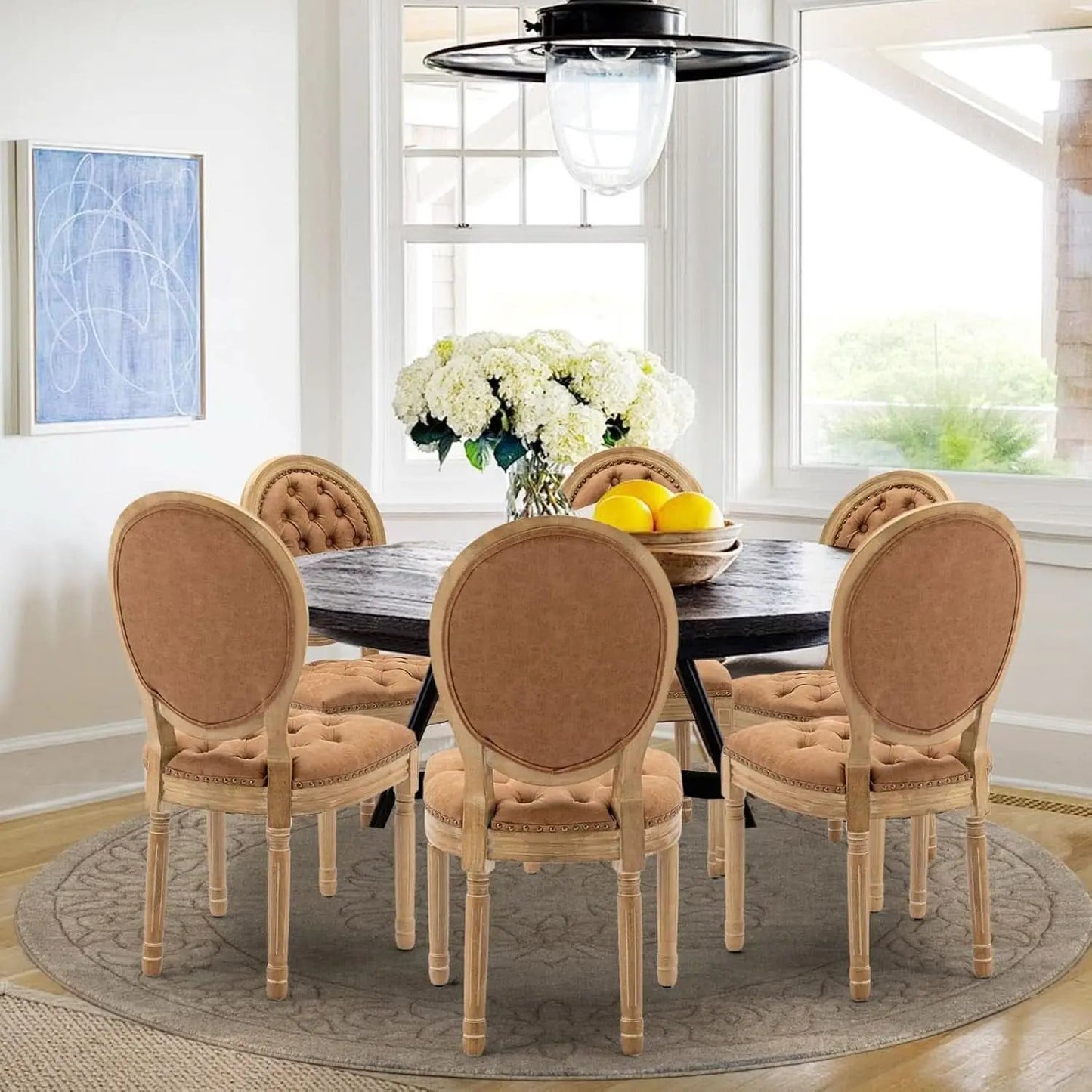PU Leather Dining Chairs Set of 6 Orange Round Back with Nailhead Trim from PriceLows™