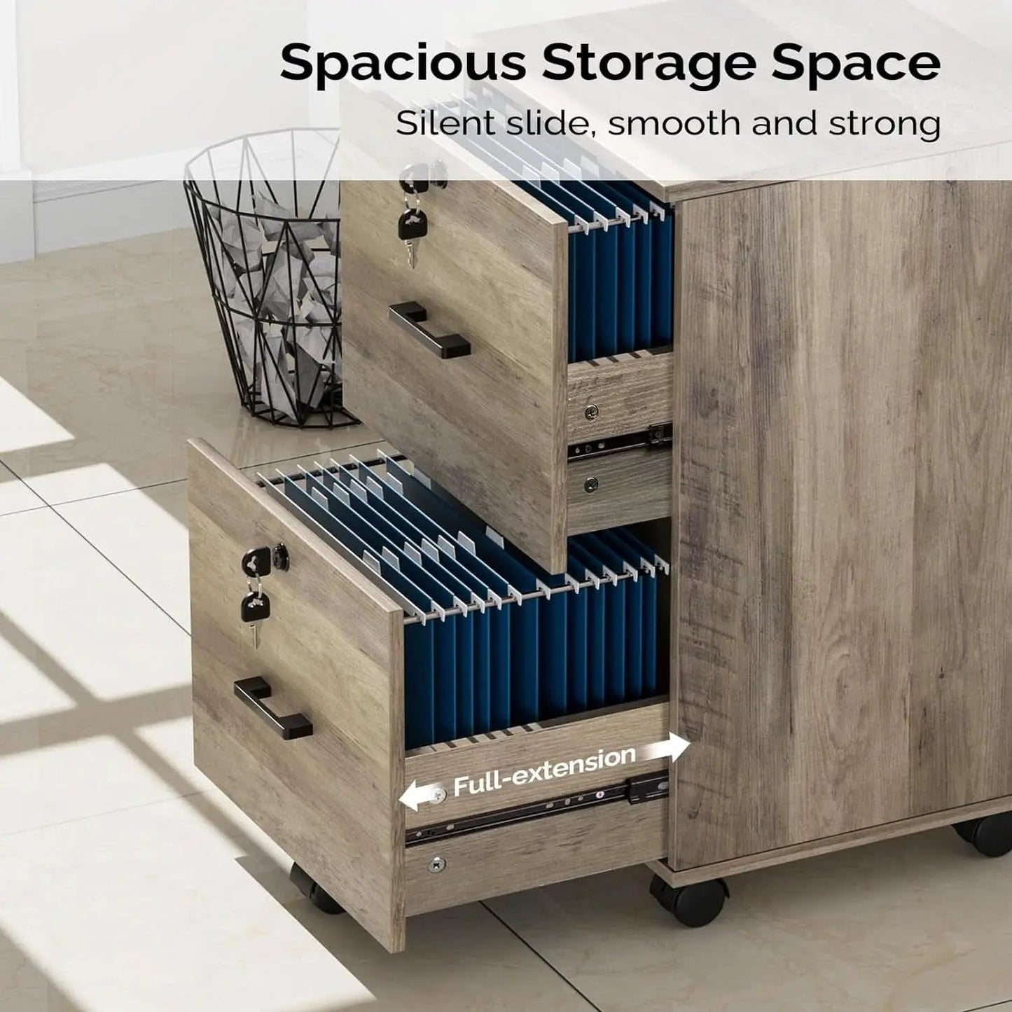 Rolling File Cabinet With Lock And Two Drawers For Letter Files from PriceLows™