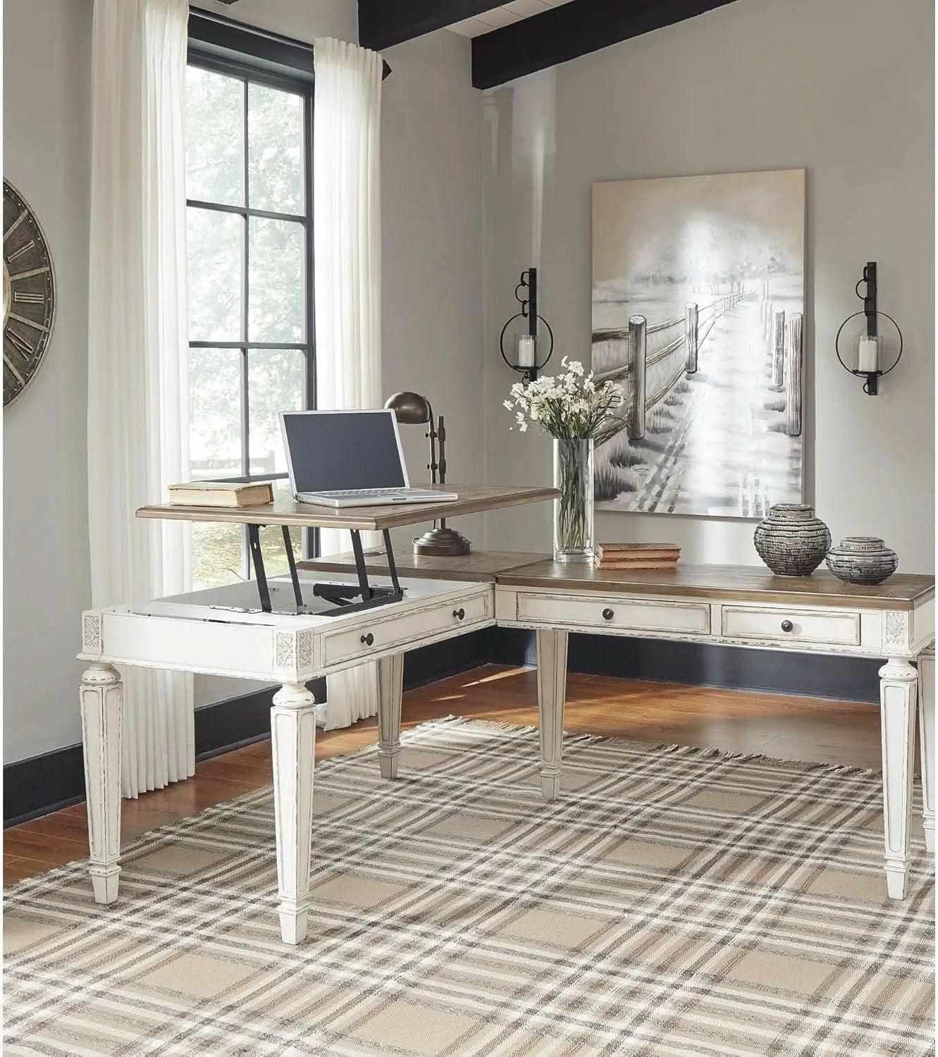 Realyn French Country 60 Inch Lift Top Desk USB Charging from PriceLows™