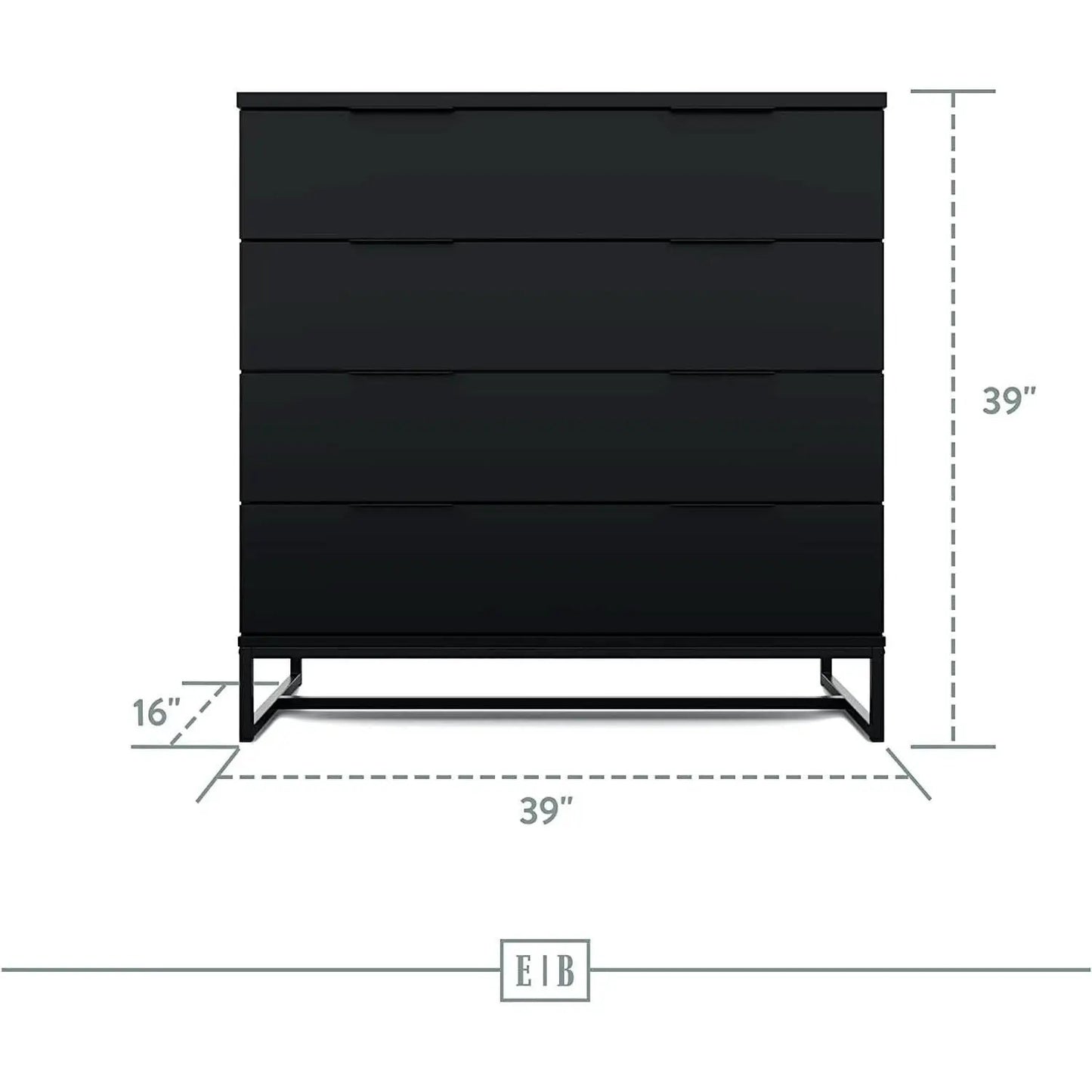 Black Modern Four Drawer Dresser Storage Chest For Bedroom from PriceLows™