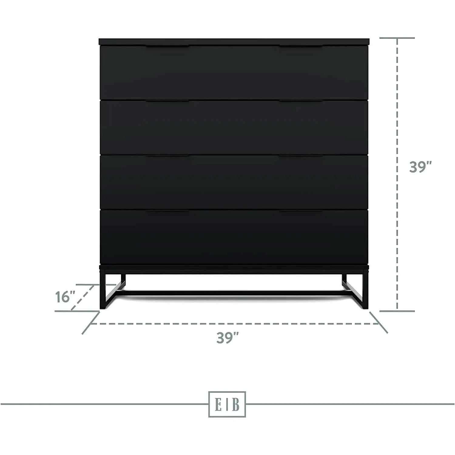 Black Modern Four Drawer Dresser Storage Chest For Bedroom from PriceLows™