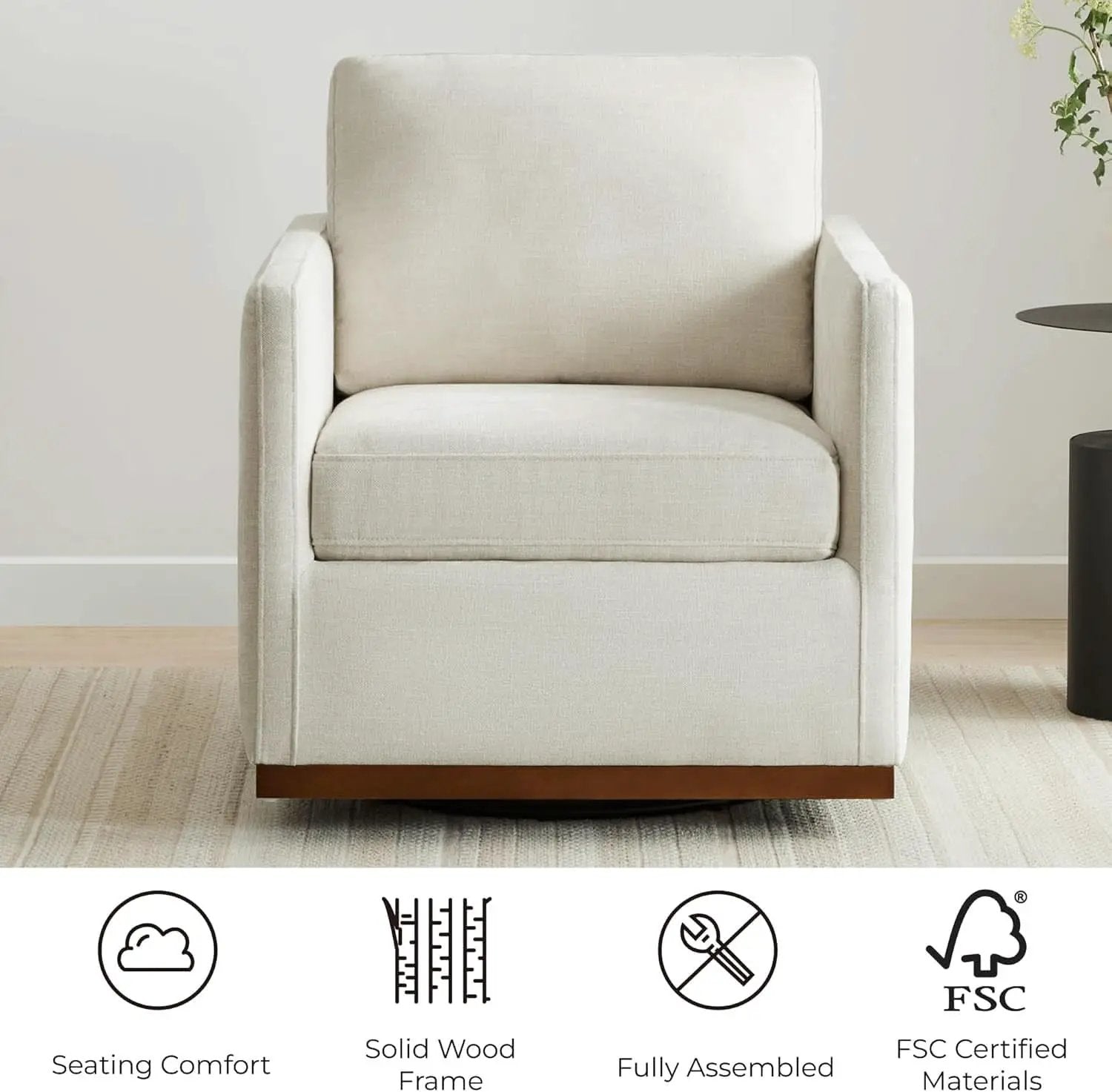 Swivel Linen Accent Armchair Mid Century Modern 360 Swivel from PriceLows™