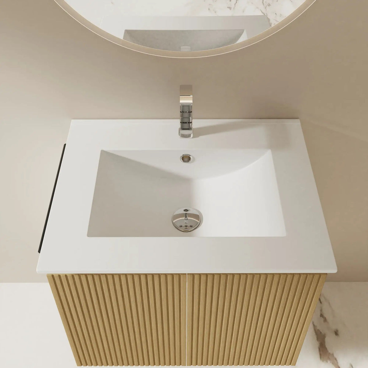 Floating Bathroom Vanity Combo | Wall-Mounted | Integrated Sink | Towel Rack Included