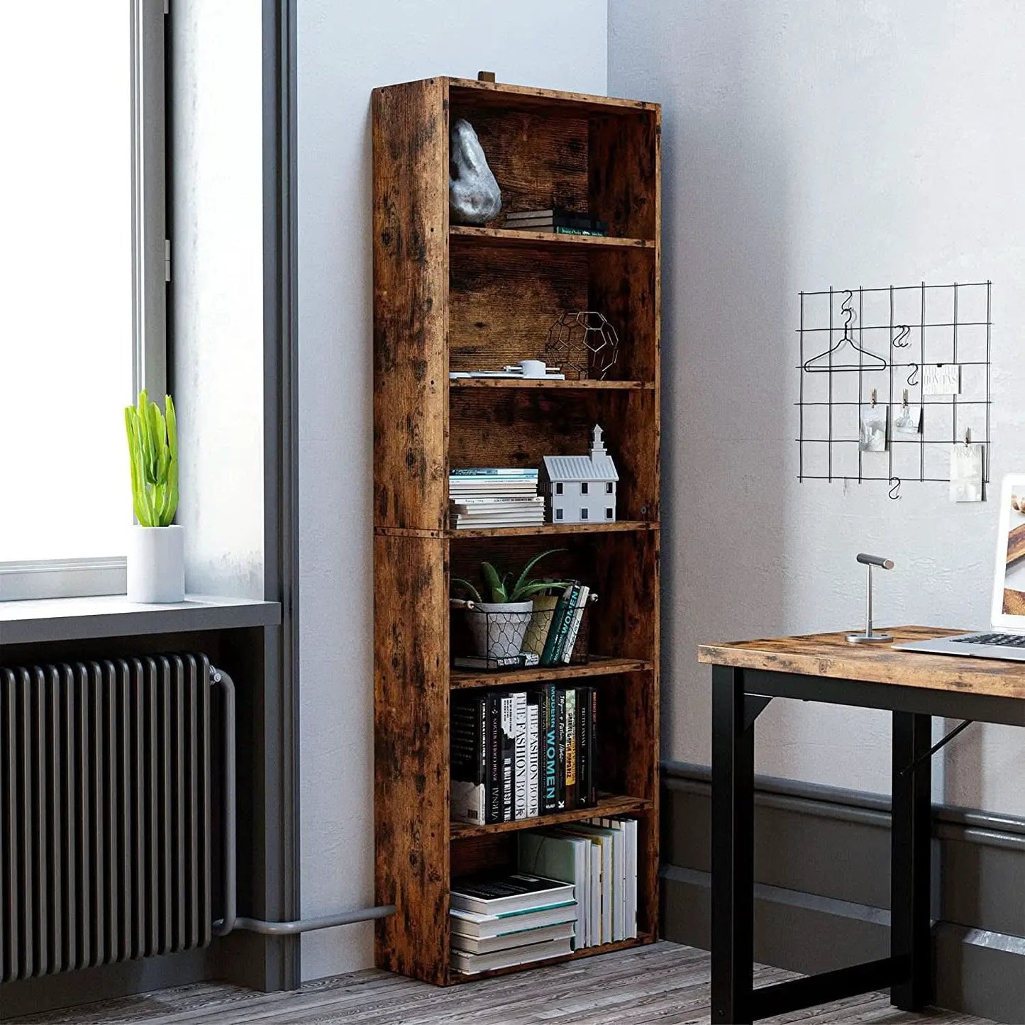 Vintage Brown 6 Shelf Floor Bookcase 70 Inch Tall Unit from PriceLows™