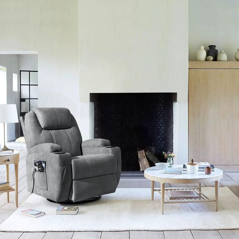 Gray Massaging Recliner With Cupholders Extendable Footrest from PriceLows™
