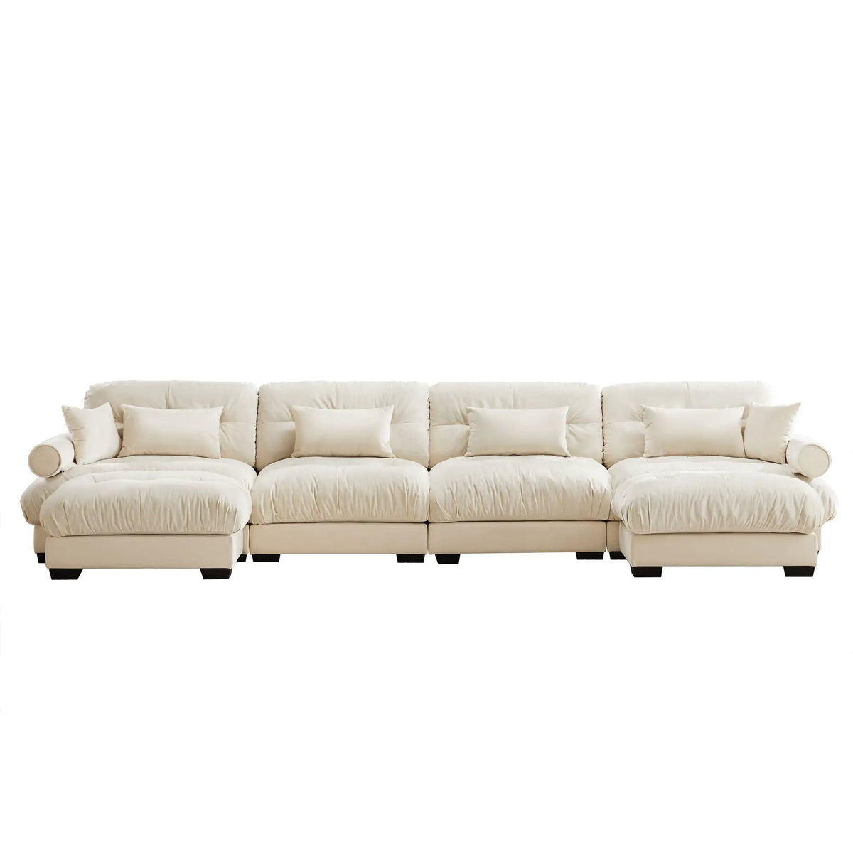 Modular Sectional Sofa | Deep Comfort Cushions | Vintage Fabric Ottoman