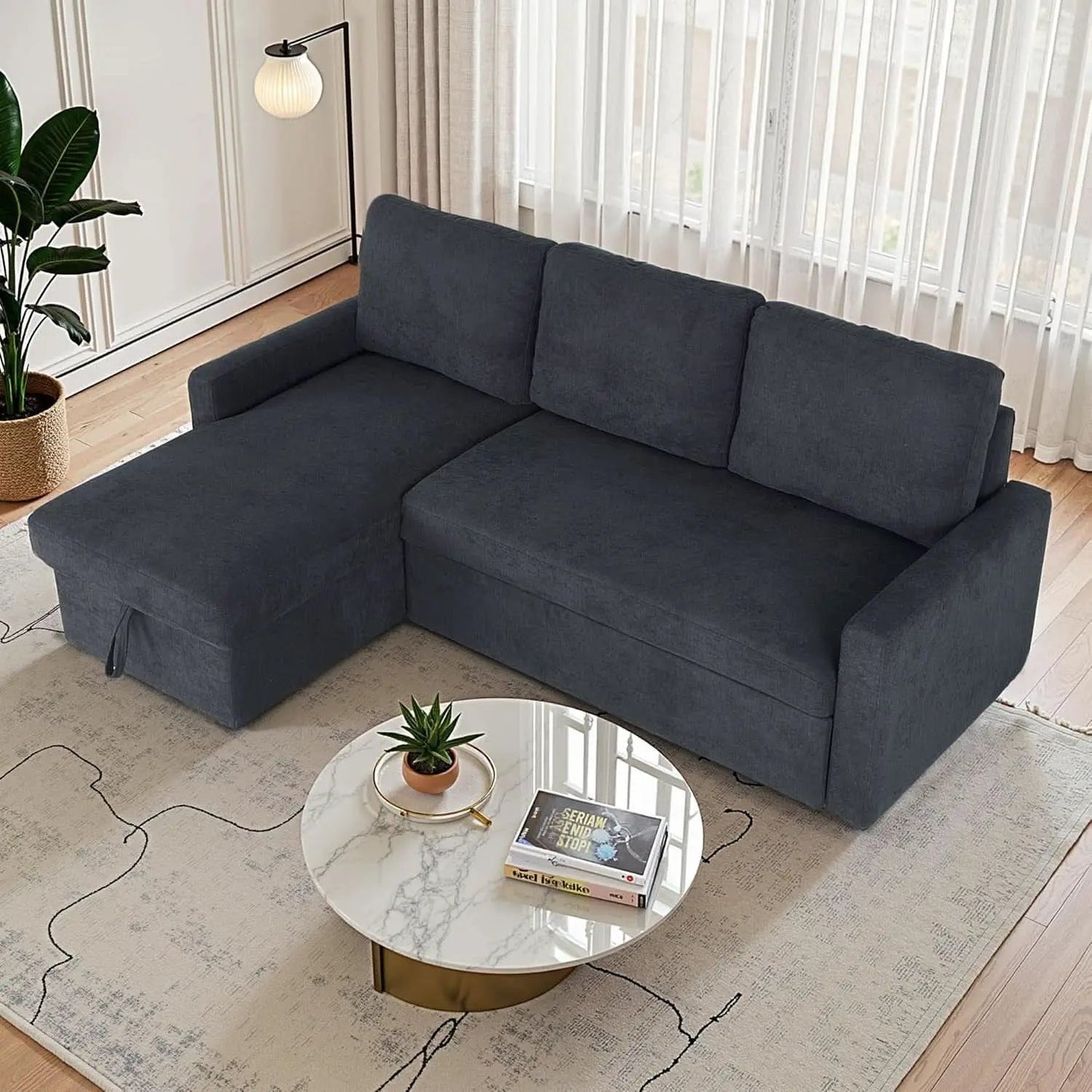 83-Inch Velvet-Black Pull-Out Sleeper Sofa With Storage from PriceLows™