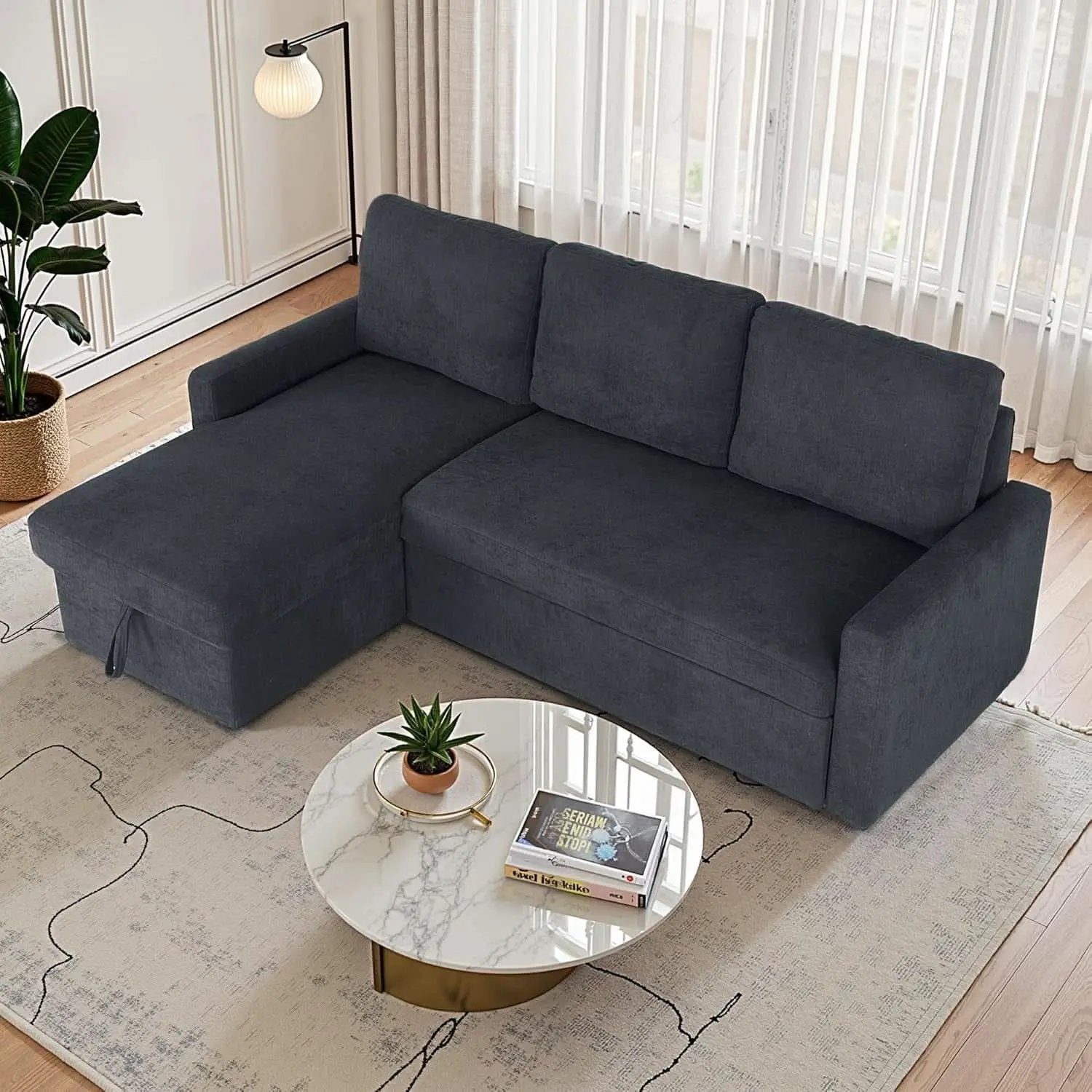 83-Inch Velvet-Black Pull-Out Sleeper Sofa With Storage from PriceLows™