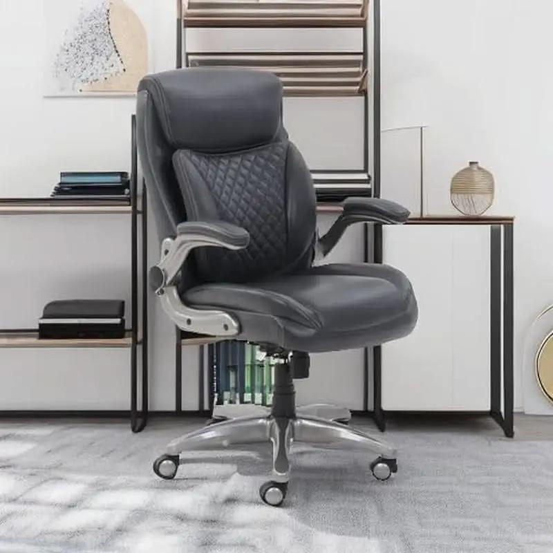 Ergonomic Grey Leather Desk Chair With Adjustable Height from PriceLows™
