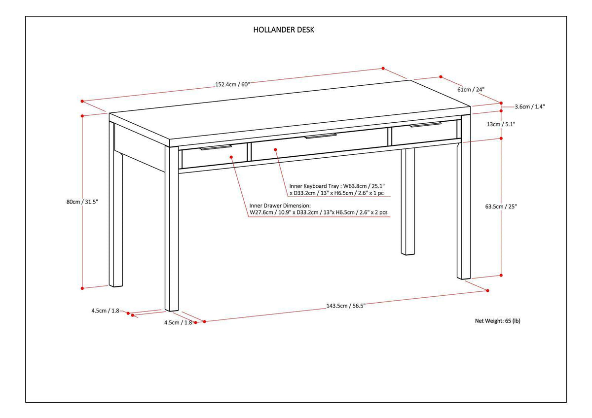 Hollander Handcrafted Desk | 4 Pieces | Solid Wood | Home Office