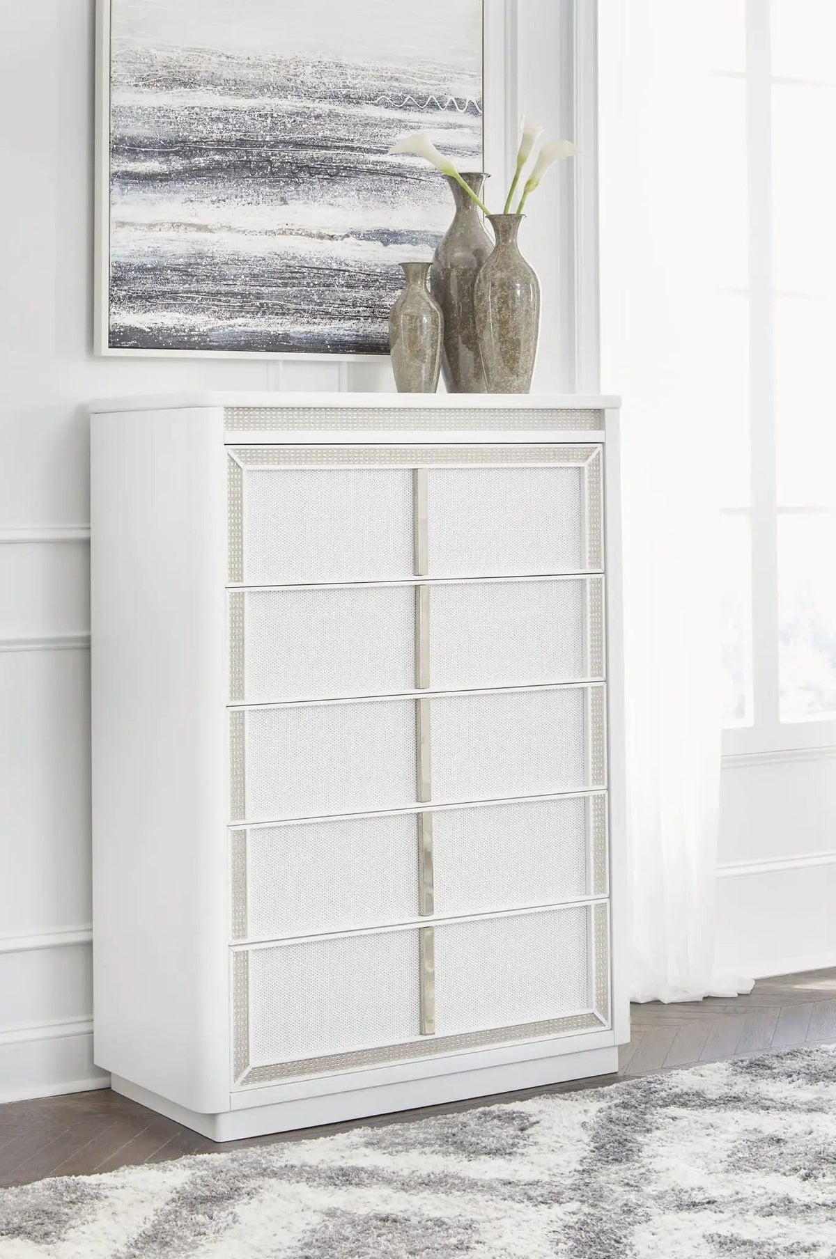 Chalanna Storage Bedroom Set | 4 Piece Bedroom Set | Solid Wood & Faux Leather | Bedroom