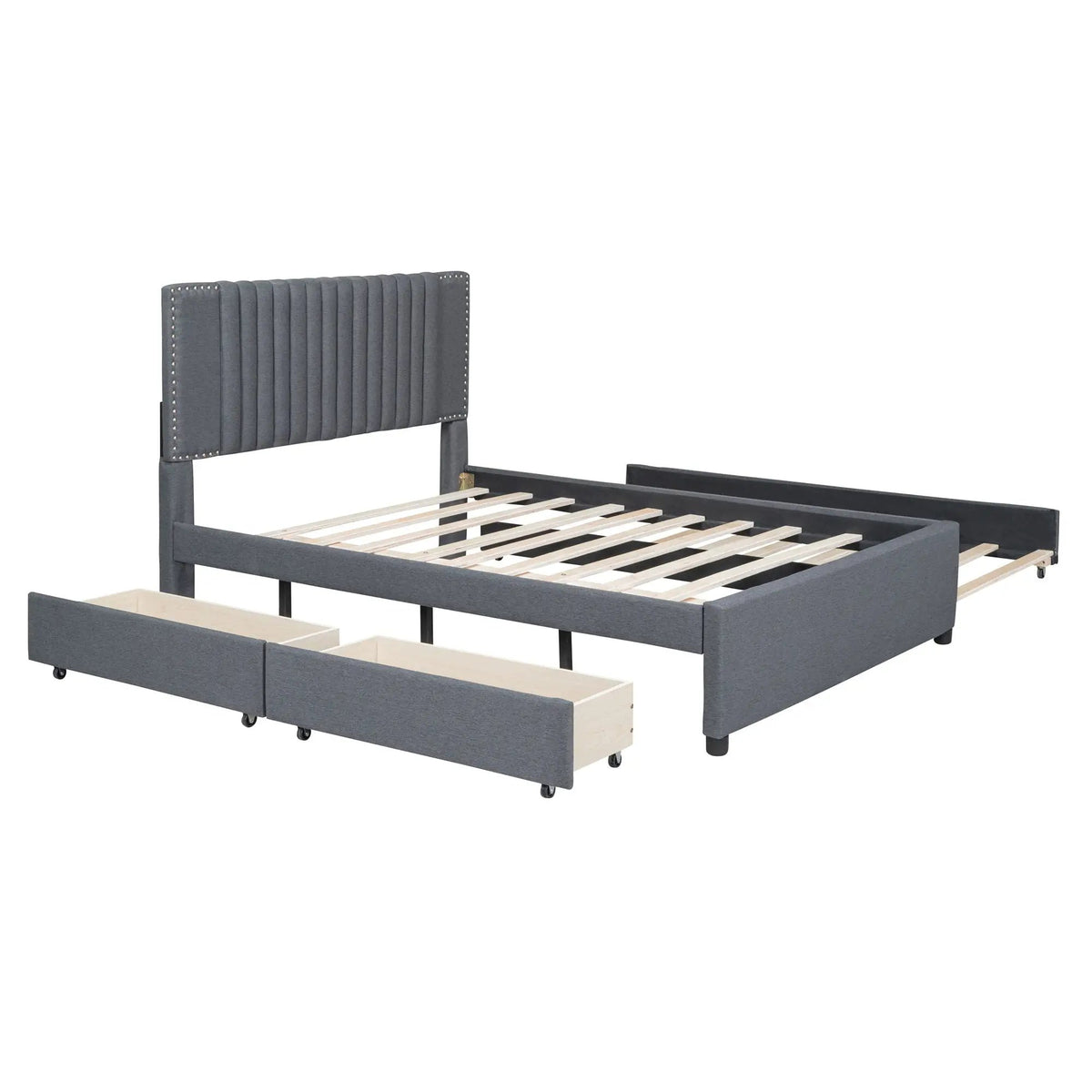 Upholstered Platform Bed | Drawers | Classic Headboard Design | Thick Foam Fill