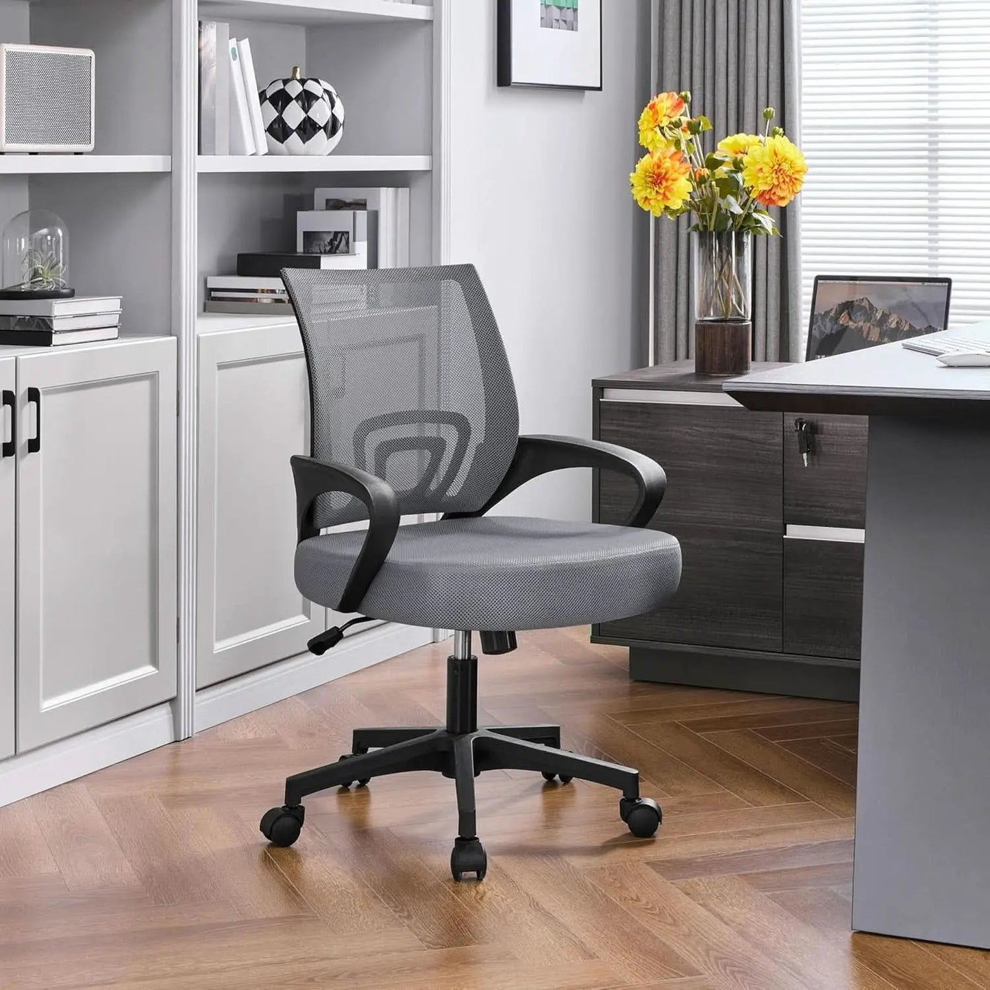 Dark Grey Ergonomic Mesh Office Chair With Lumbar Support Mid Back from PriceLows™
