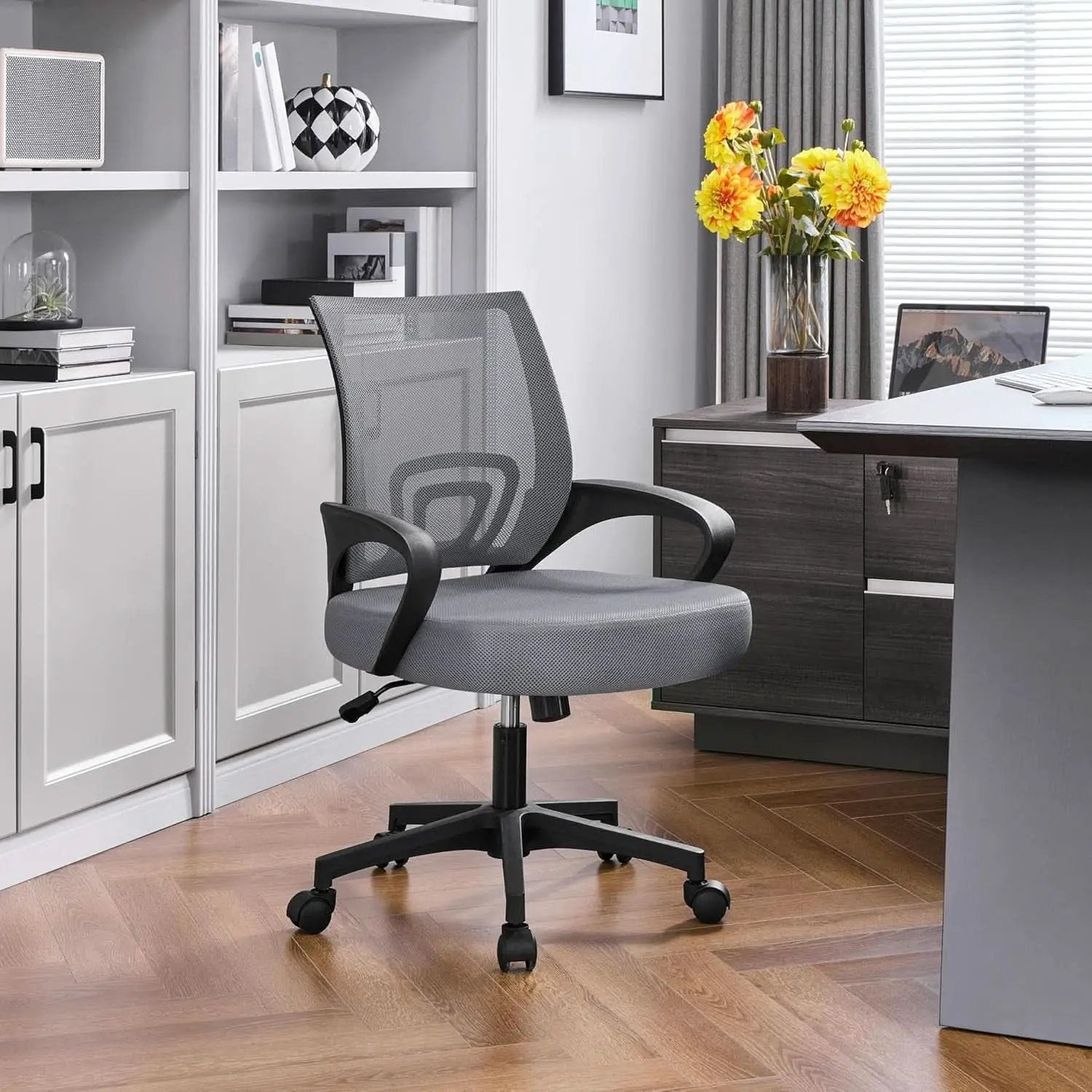 Dark Grey Ergonomic Mesh Office Chair With Lumbar Support Mid Back from PriceLows™