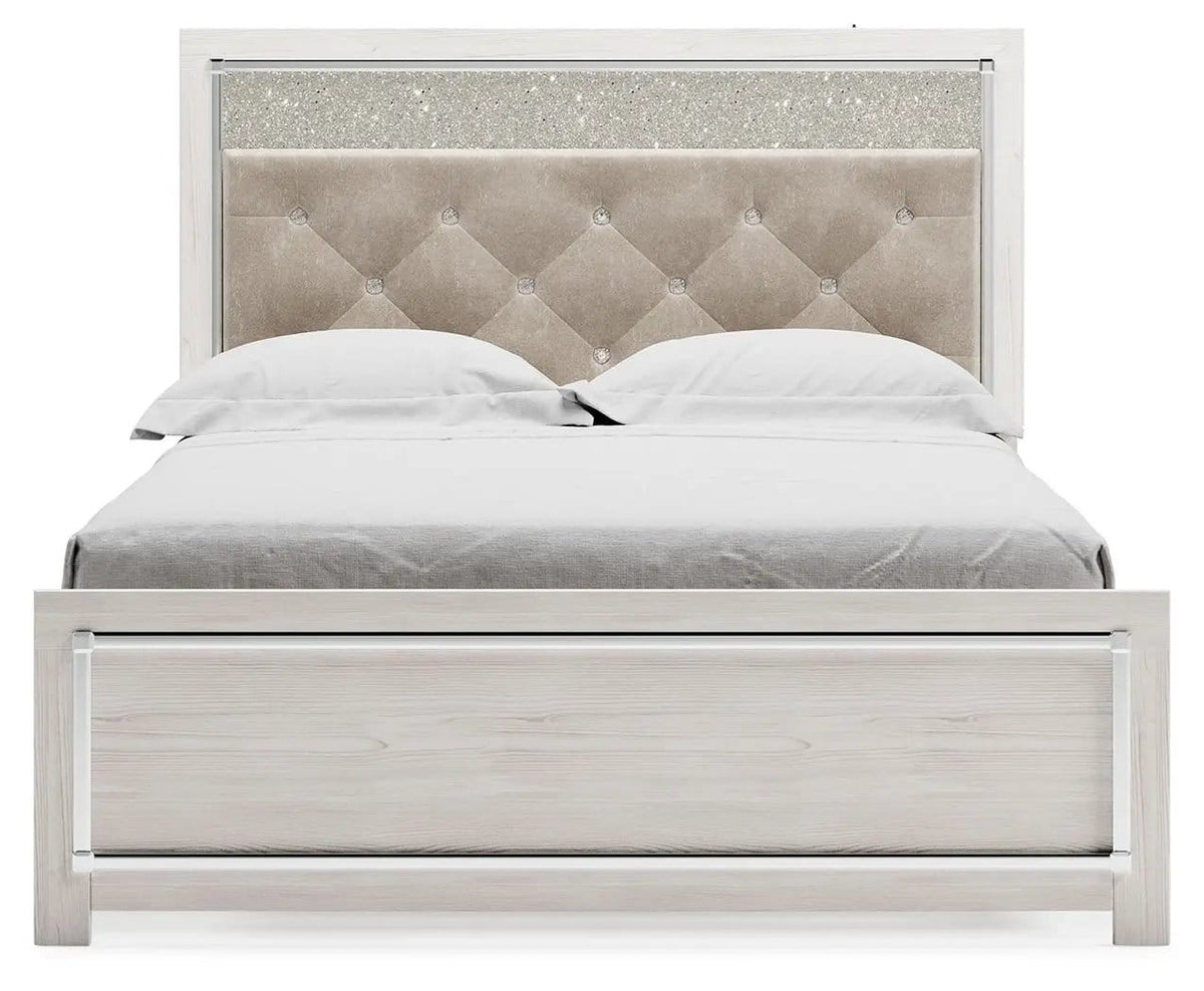 Altyra Queen Panel Bed With Roll Slats | Panel Bed | Engineered Wood & Polyester | White