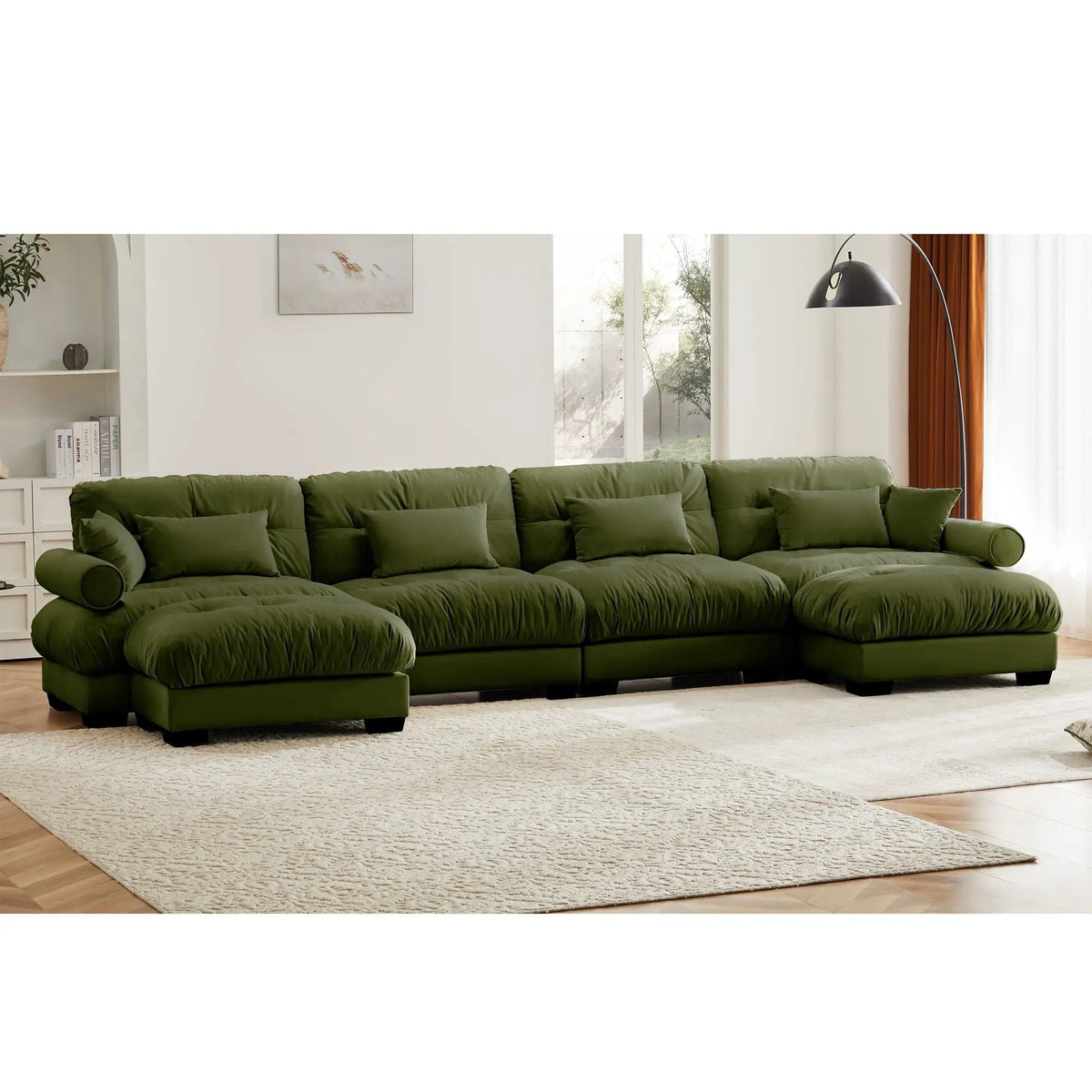 Modular Sectional Sofa | Deep Comfort Cushions | Vintage Fabric Ottoman