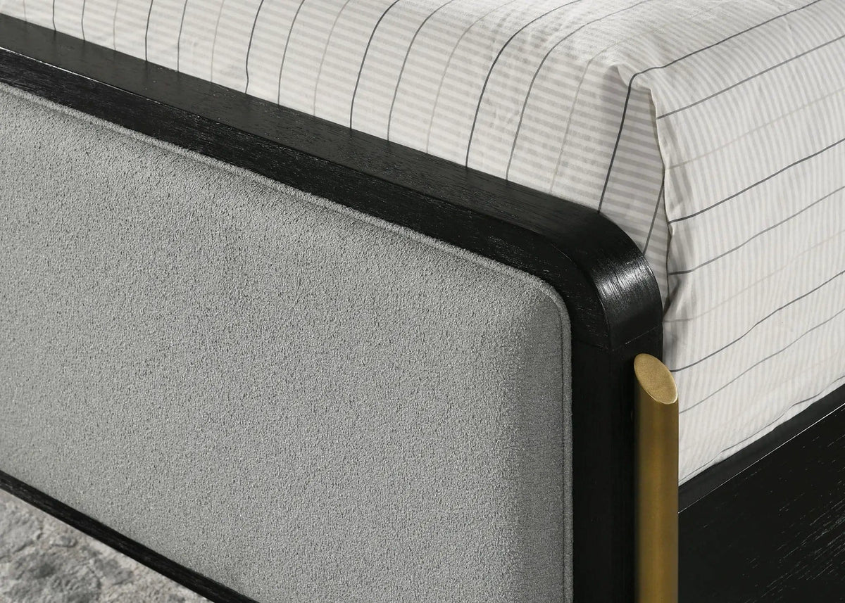 Arini Upholstered Queen Panel Bed Black and | 65.25 x 92.5 x 56.25 in | Fabric & Metal | Grey