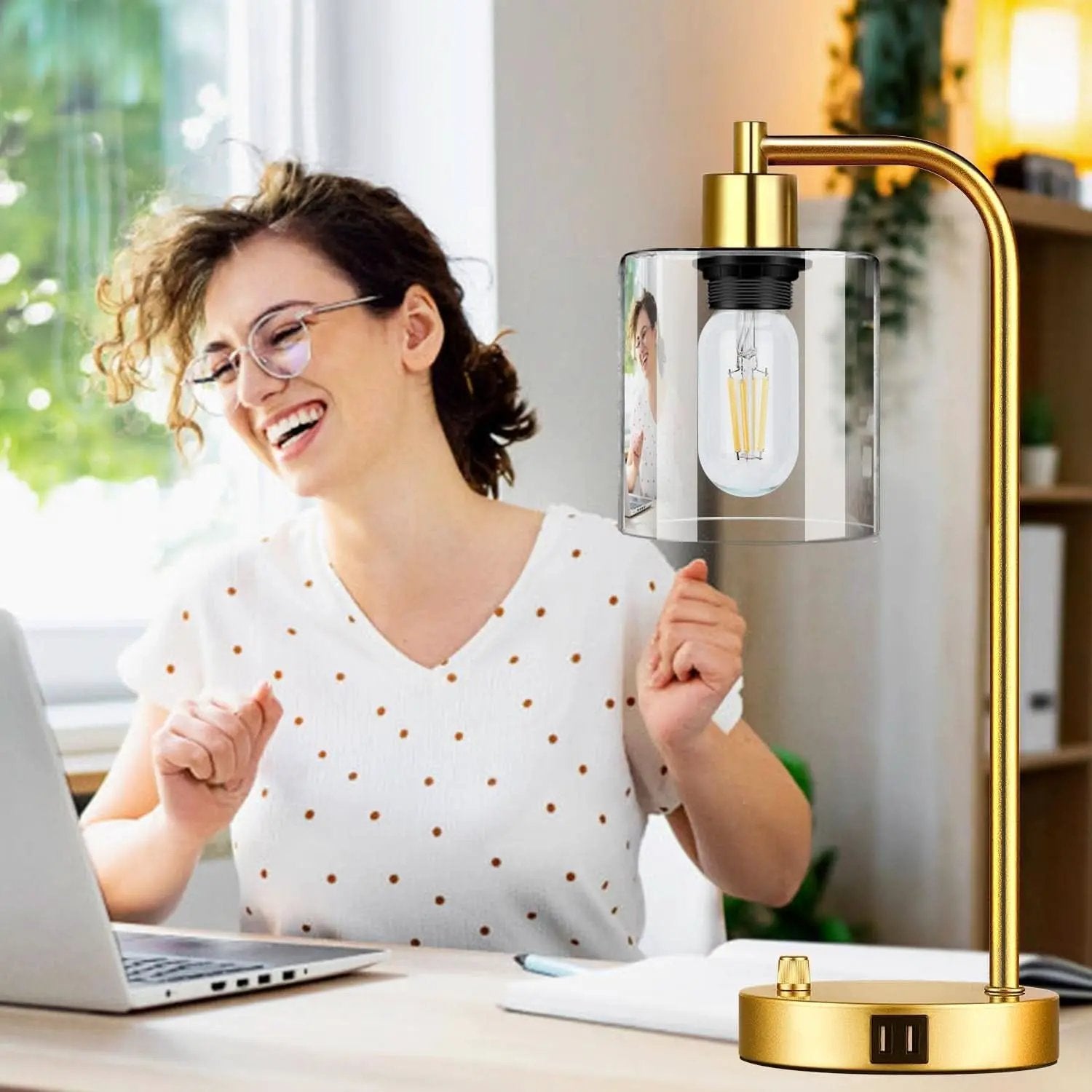 Set Of 2 Gold Table Lamps With 2 USB Ports Dimmable from PriceLows™