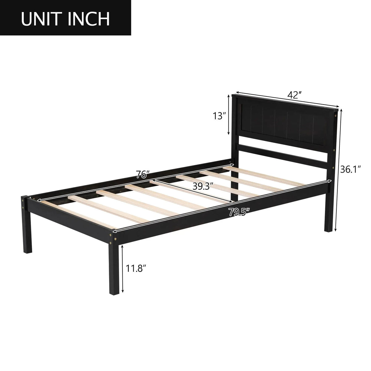 Platform Bed Frame With Headboard | Espresso Finish | Durable Pine Wood