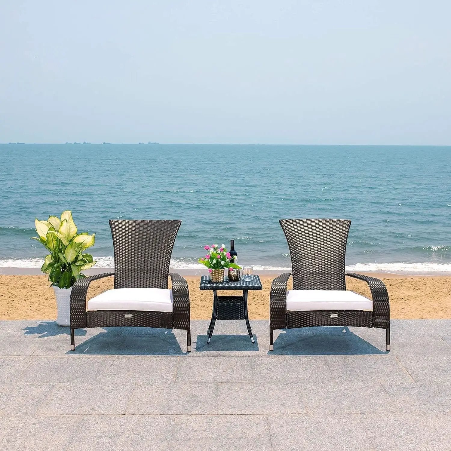 Outdoor Edna Black White Cushion 3 Piece Patio Lounge Set from PriceLows™