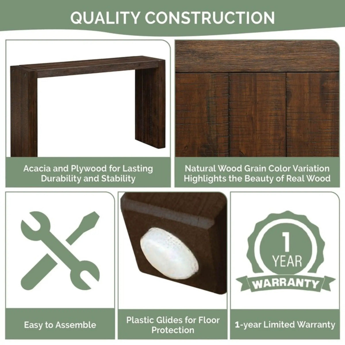 Modern Console Table | 54 Inch Width | Solid Wood Construction | Clean-Lined Design