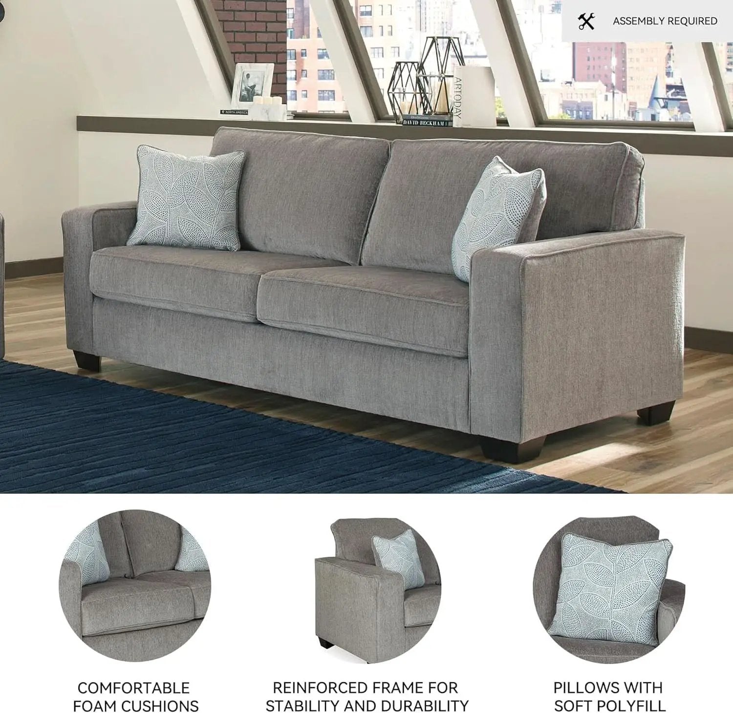 Queen Sofa Sleeper Light Gray Chenille Upholstered from PriceLows™