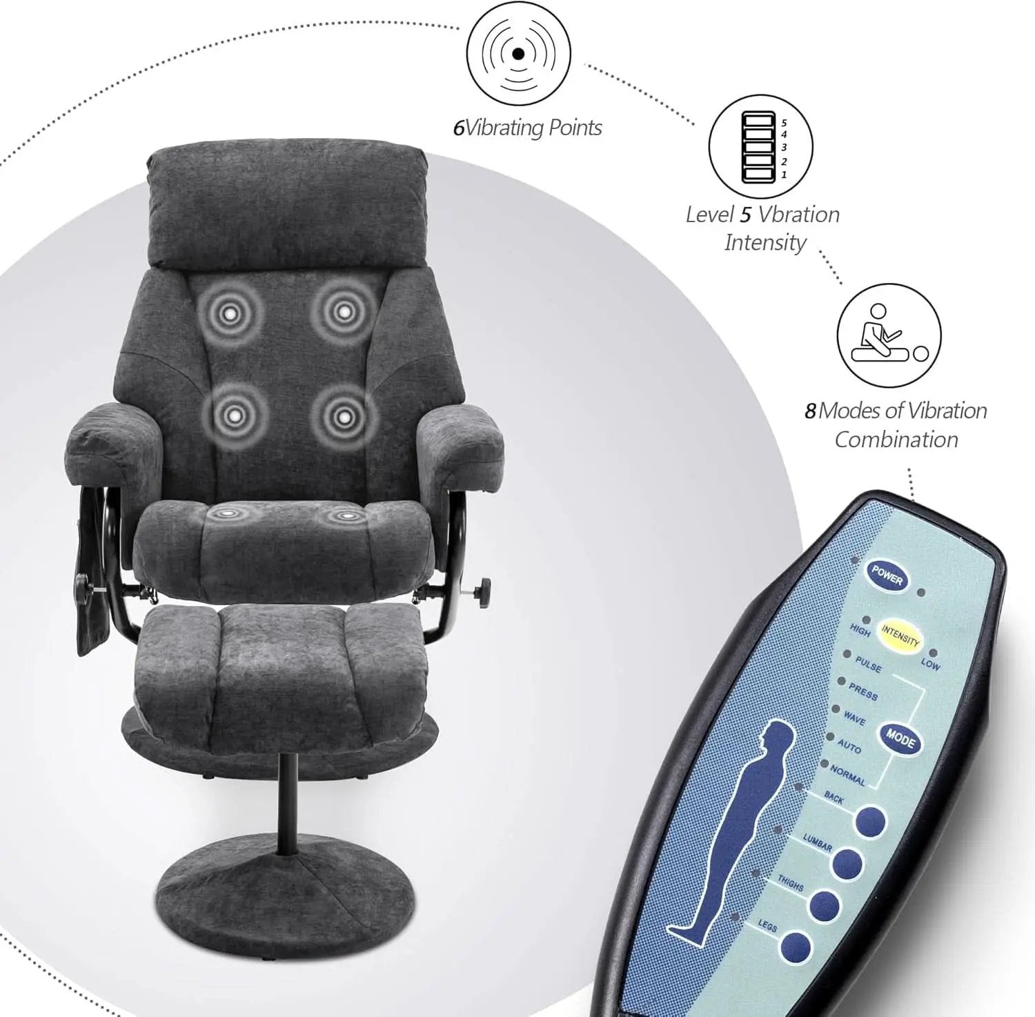 Dark Grey Swivel Recliner With Ottoman Vibration Massage from PriceLows™