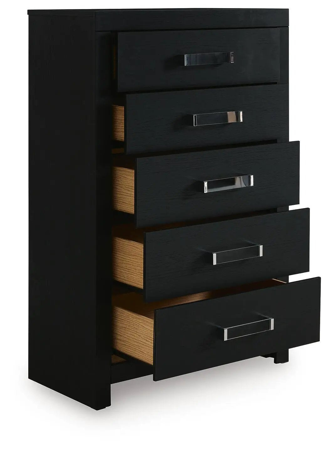 Maeling Five Drawer Chest | Modern Glamour Style | Sleek Matte Finish | Acrylic And Chrome-Tone Hardware