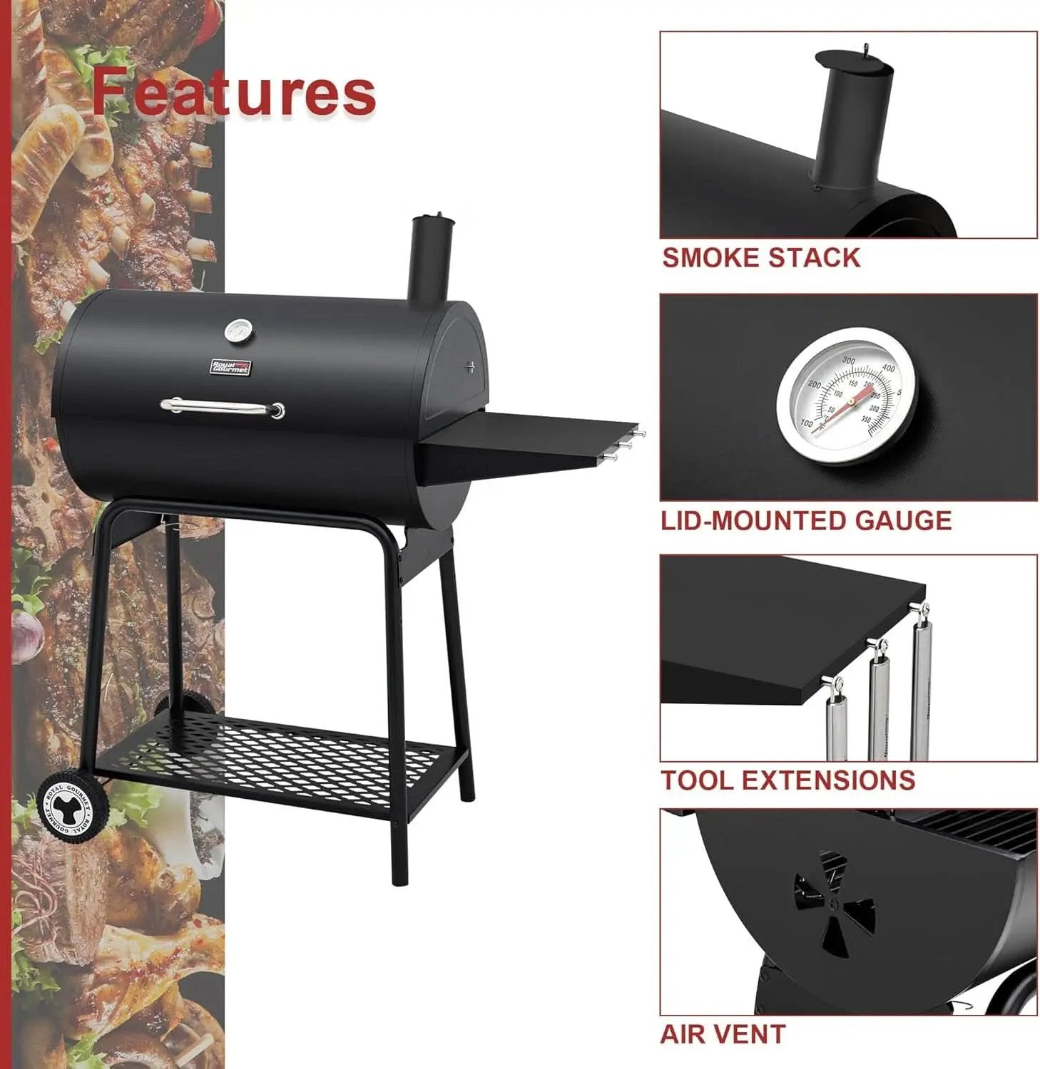 30 Inch Barrel Charcoal Grill With 627 Square Inches Cooking Space from PriceLows™