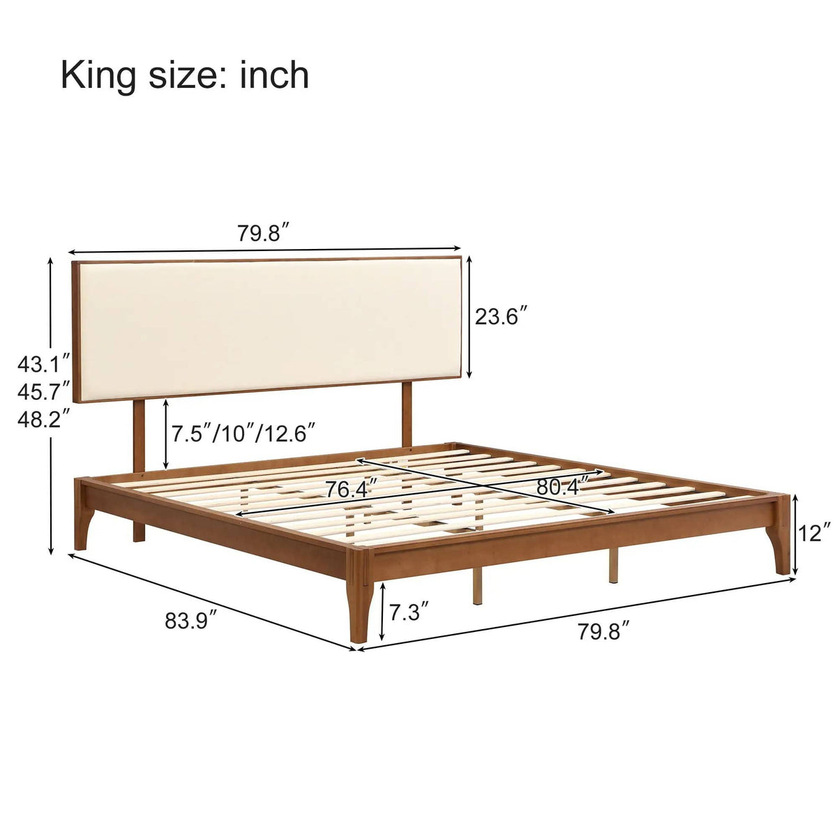 King Size Solid Dry Bamboo Wood 12" Platform Bed With Adjustable Bamboo Headboard - | 83.9 x 79.8 x 48.2 in | Bamboo & Wood | Brown