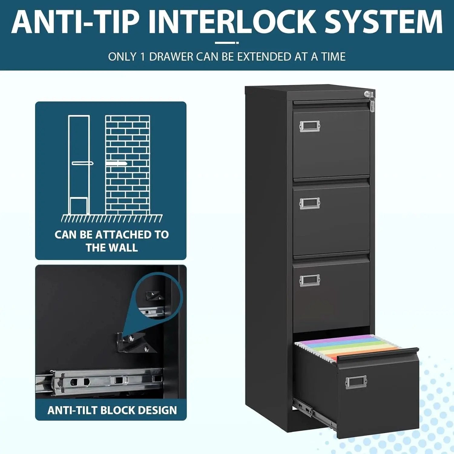 Four Drawer Filing Cabinet With Lock For Home Office from PriceLows™