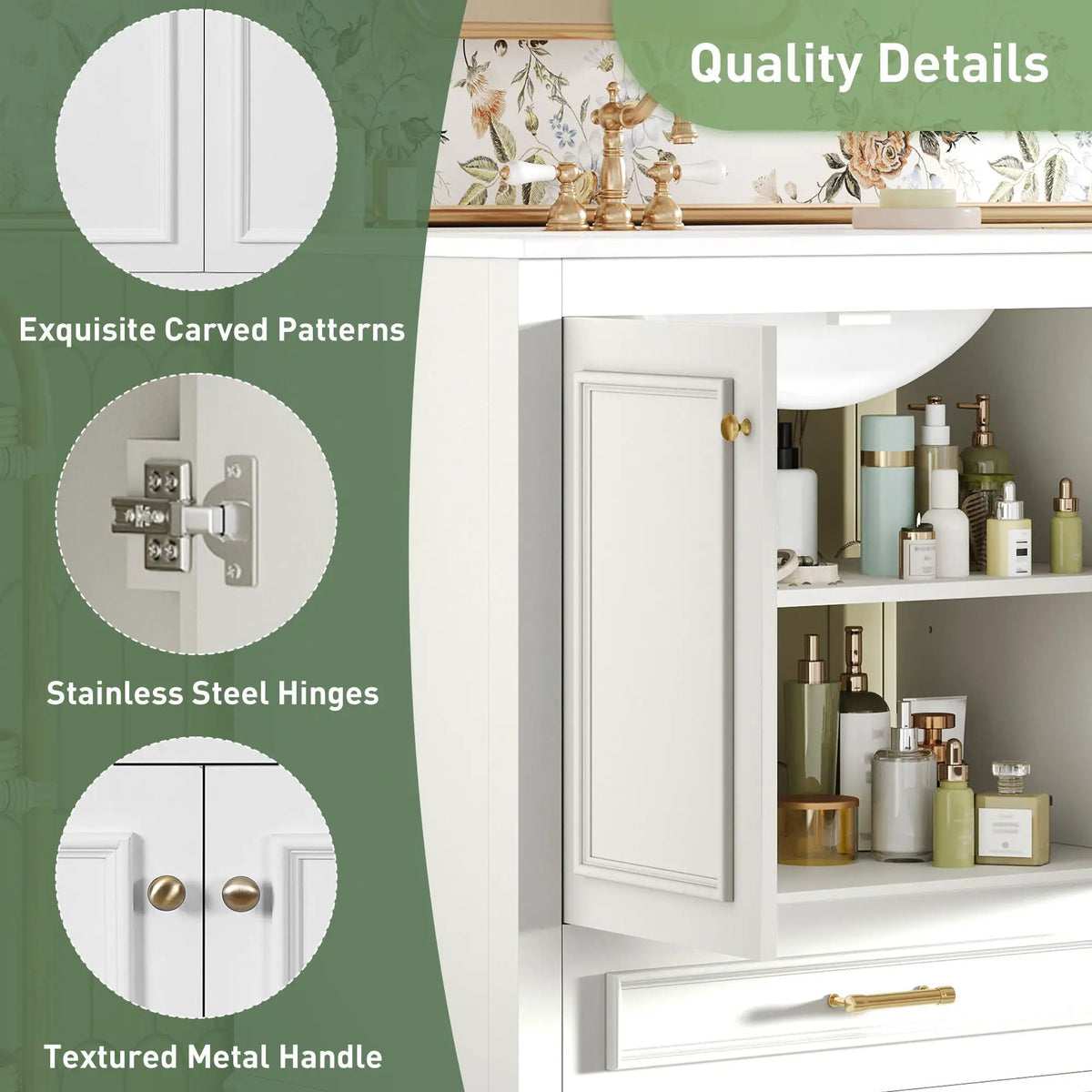 30 Inch Bathroom Vanity | Poplar Wood Frame | 2 Soft Closing Doors | Adjustable Shelf