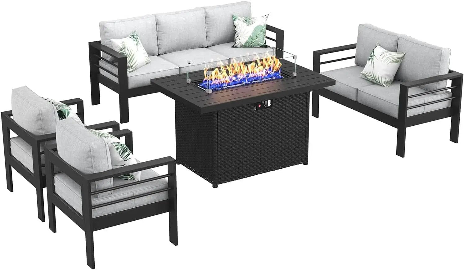 Aluminum 5 Piece Patio Furniture Set With Fire Pit Table from PriceLows™
