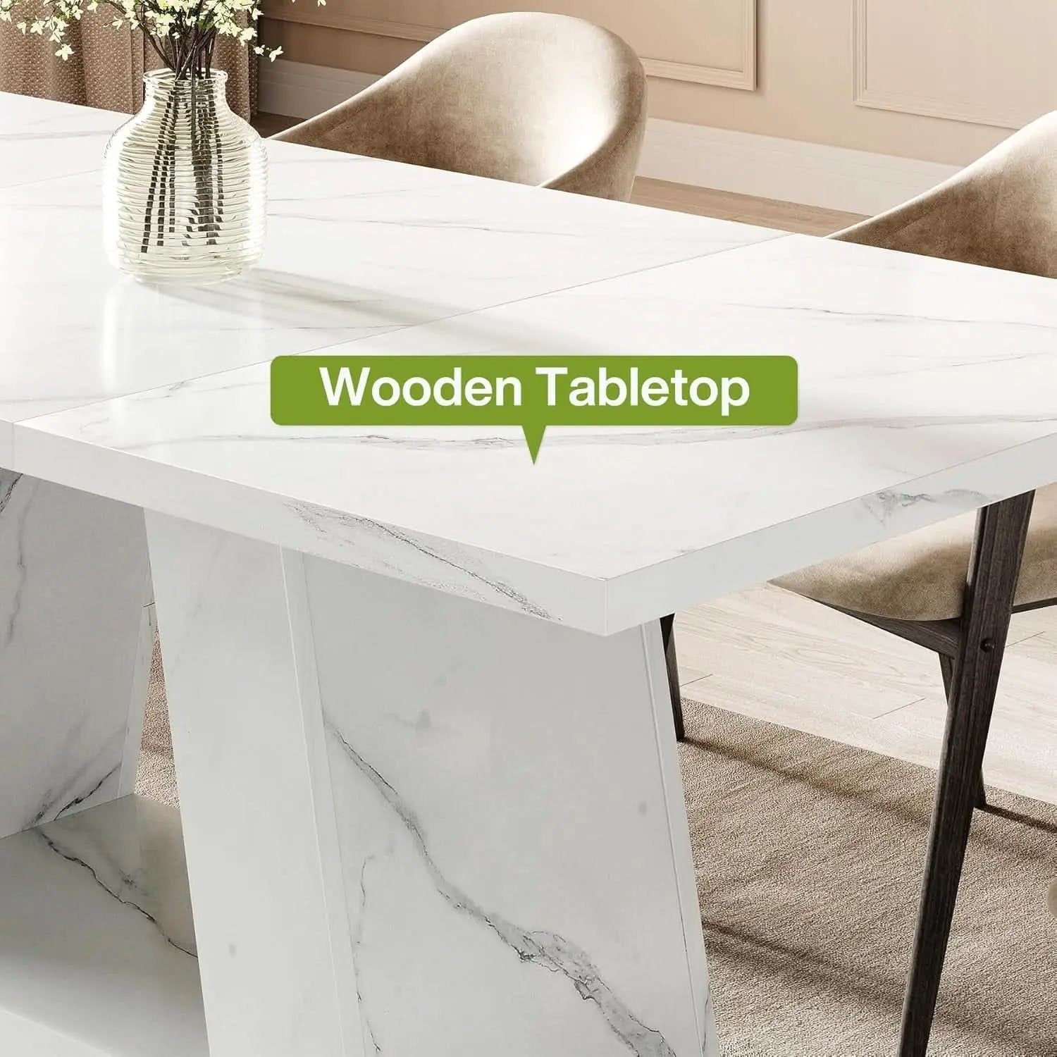 63 Inch White Faux Marble Dining Table Rectangular from PriceLows™