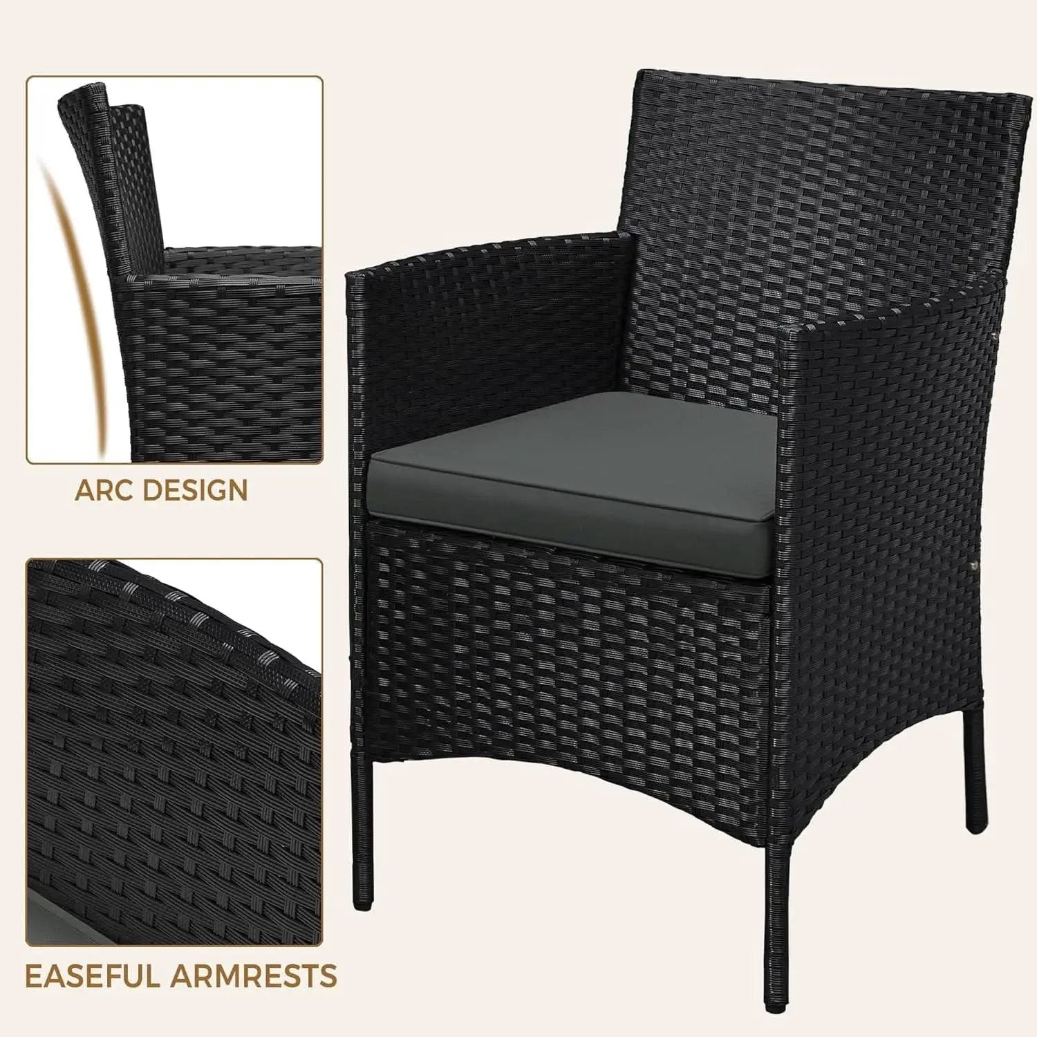 3 Piece Outdoor PE Rattan Wicker Patio Furniture Set With Soft Cushions And Glass Coffee Table from PriceLows™