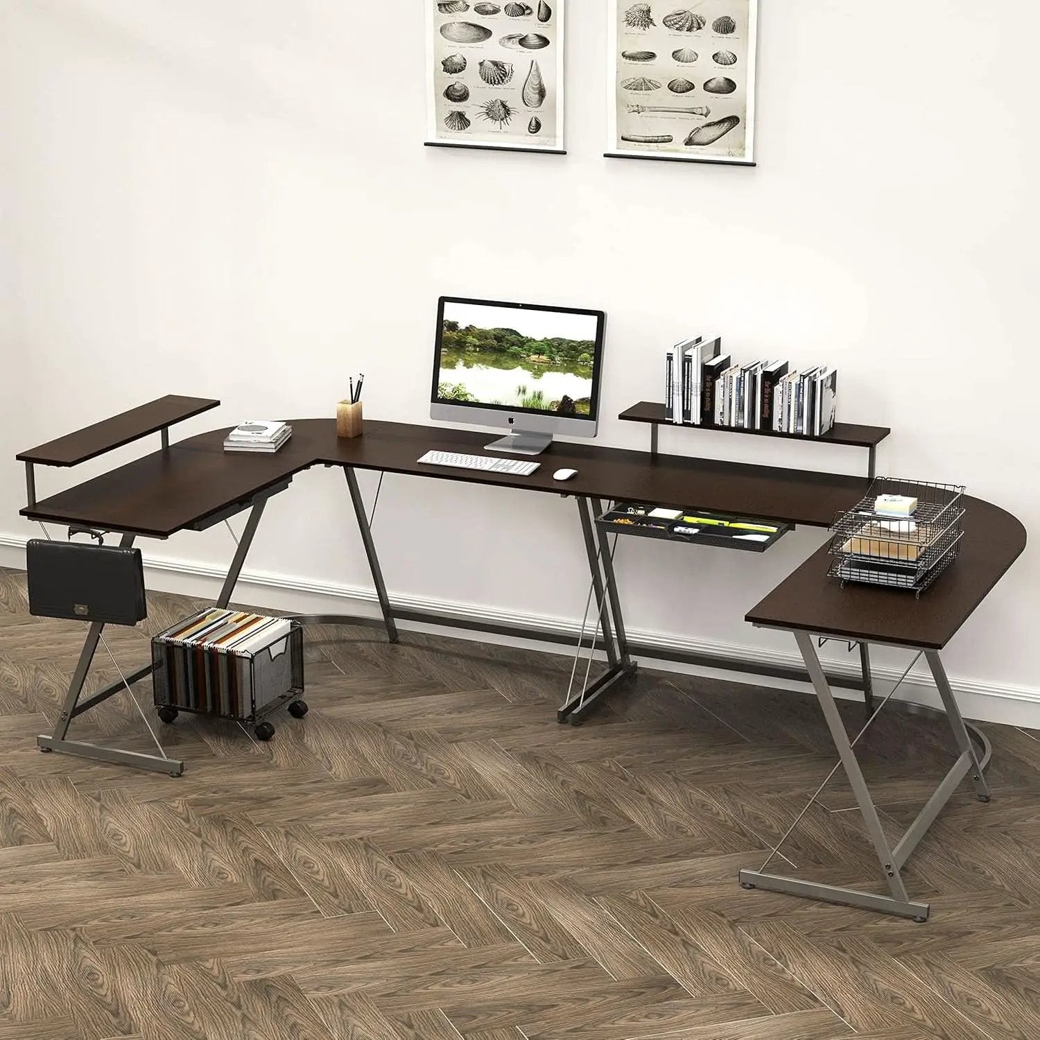 Vista L Shaped Desk With Removable Monitor Stand Espresso from PriceLows™