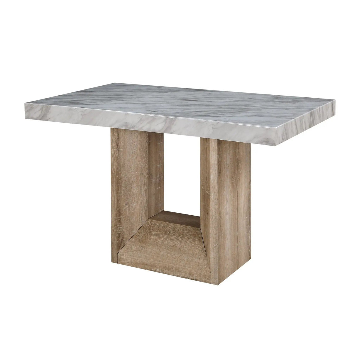 Sheena Dining Table | 70 Inch Width | Faux Marble Top | Natural Wood Look