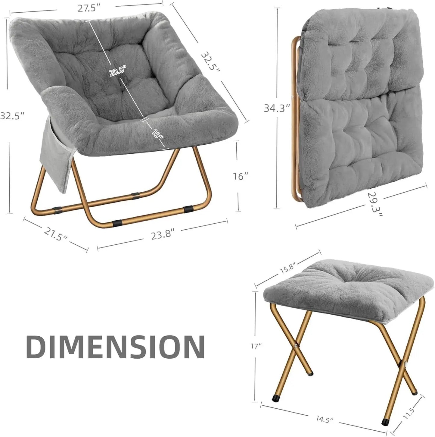 Extra Large Grey Ultrasoft Faux Fur Saucer Chair Foldable from PriceLows™
