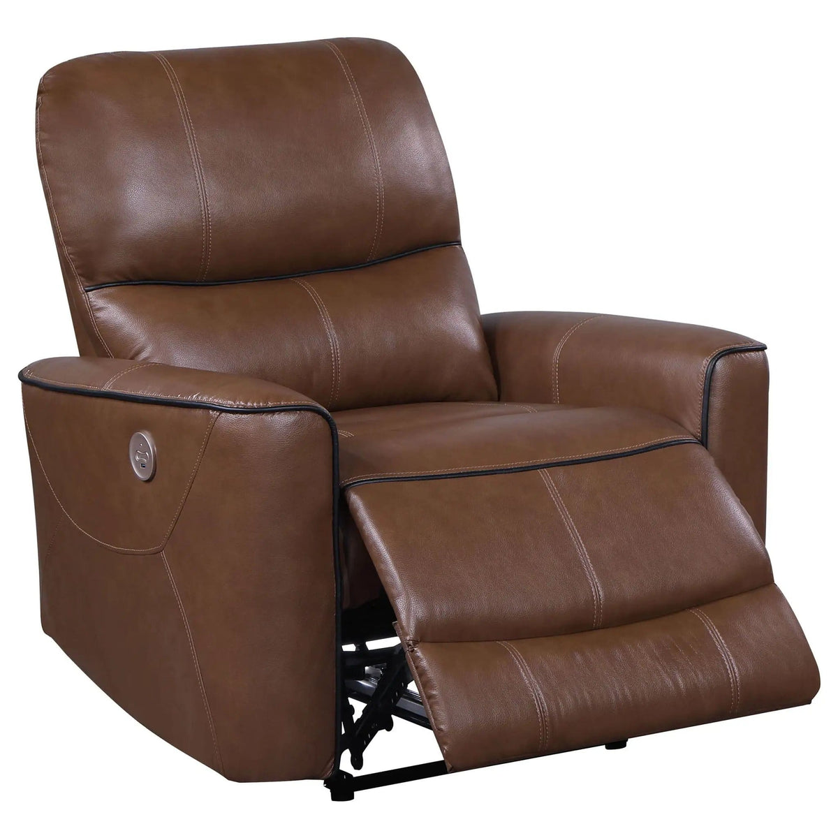 Denson Upholstered Power Recliner Chair With USB Charging And Smooth Button Recline | 36.5 x 37 x 39.75 in | Living Room Furniture | Brown