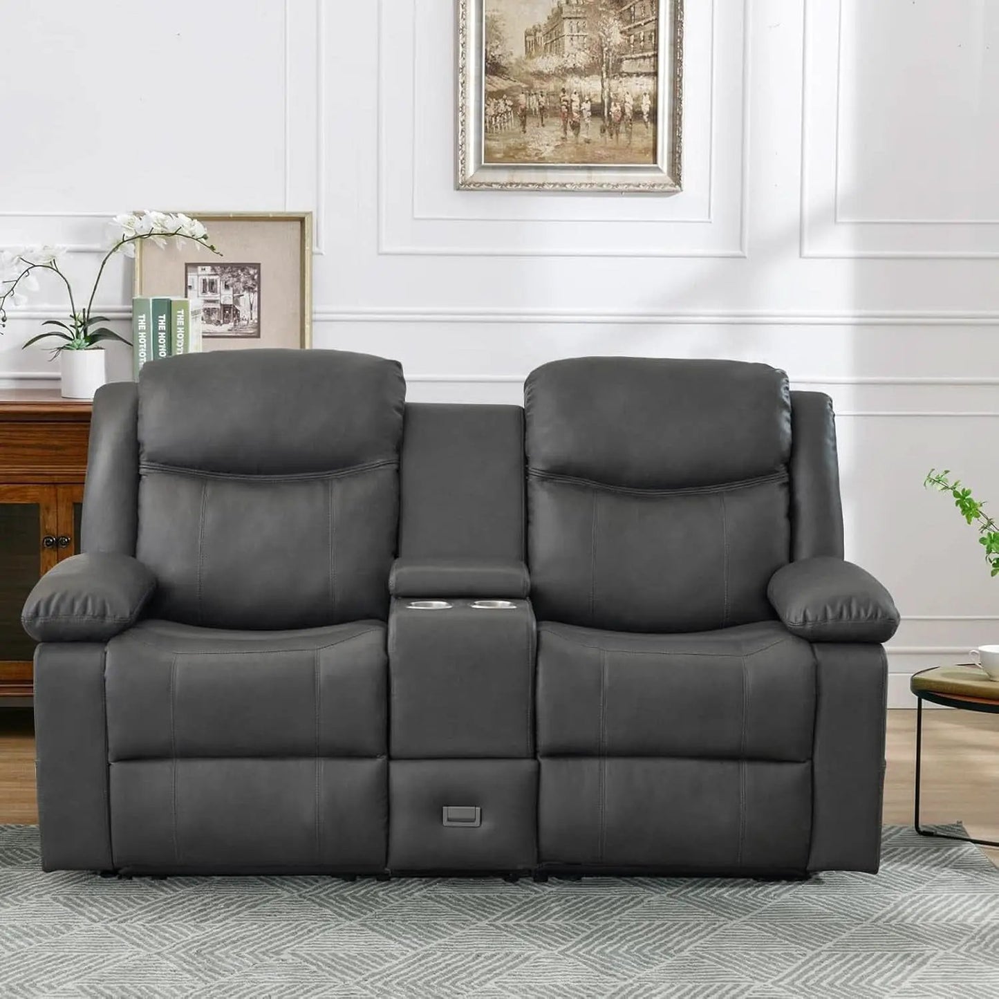 Grey Double Reclining Loveseat For Living Room Home Theater from PriceLows™