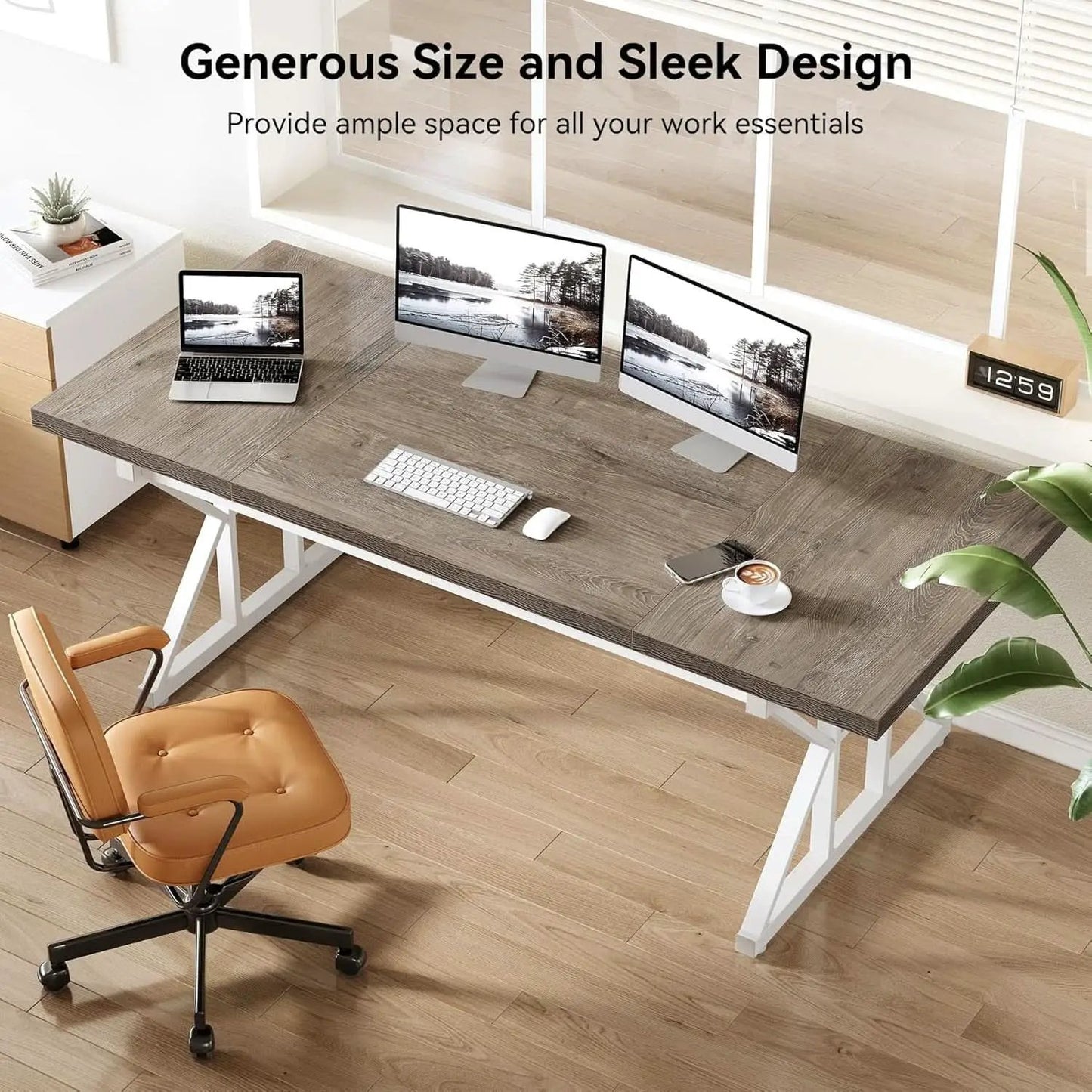 70.8 Inch Modern Executive Desk Grey White Home Office from PriceLows™