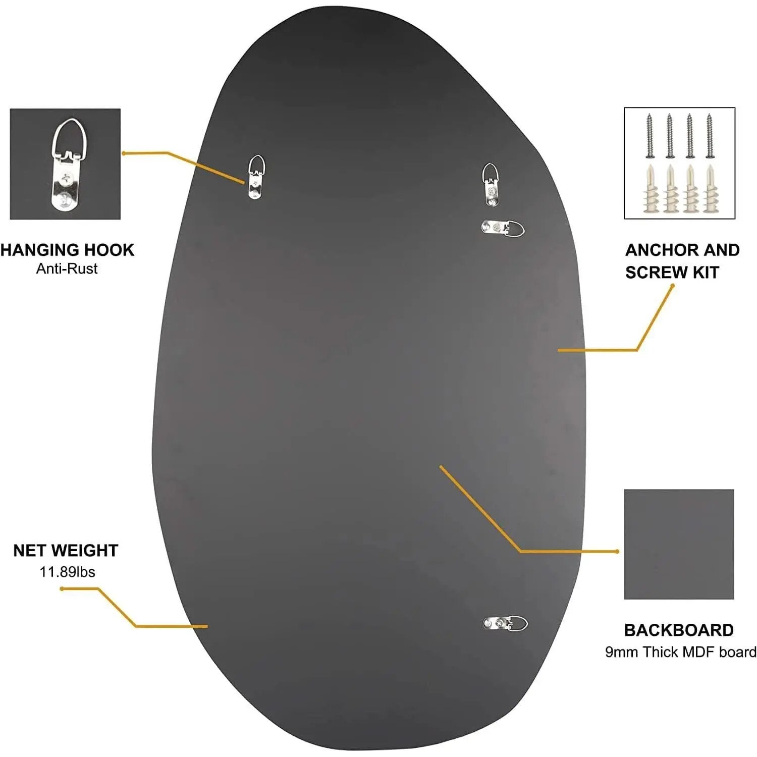 Asymmetrical Frameless Wall Mirror For Living Room 19.5 x 33.5 Inches from PriceLows™