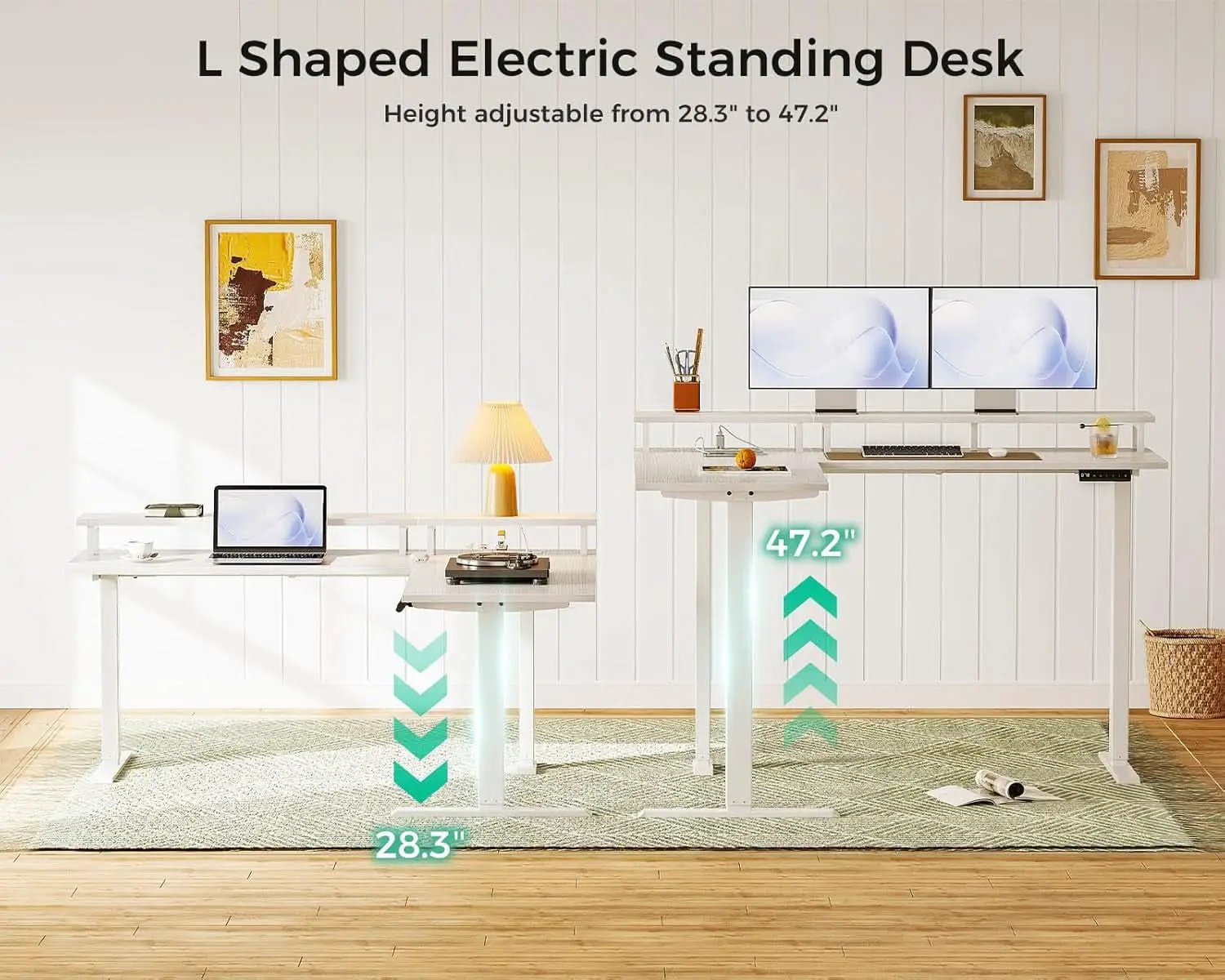 L Shaped Standing Desk 59 Inch Height Adjustable White from PriceLows™