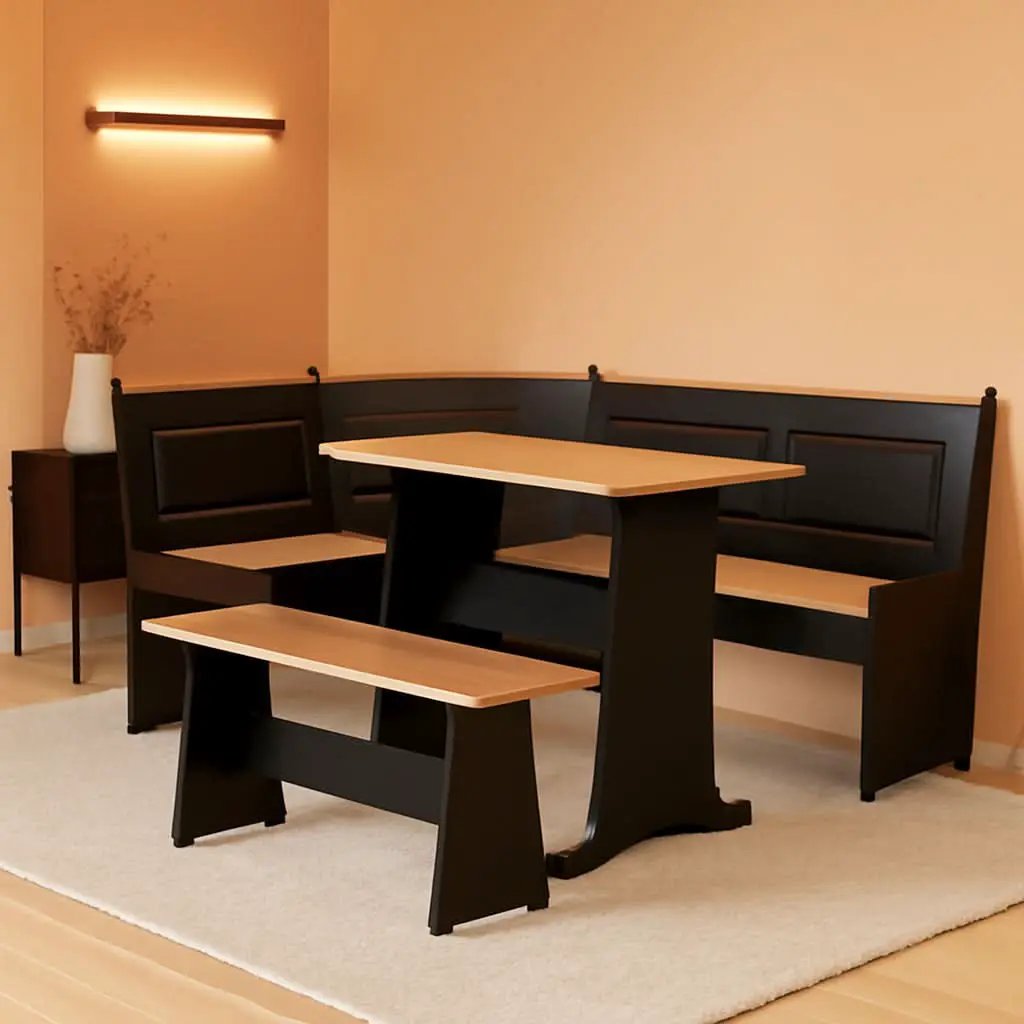 Black Pecan Five Seat Dining Set With Storage Benches from PriceLows™