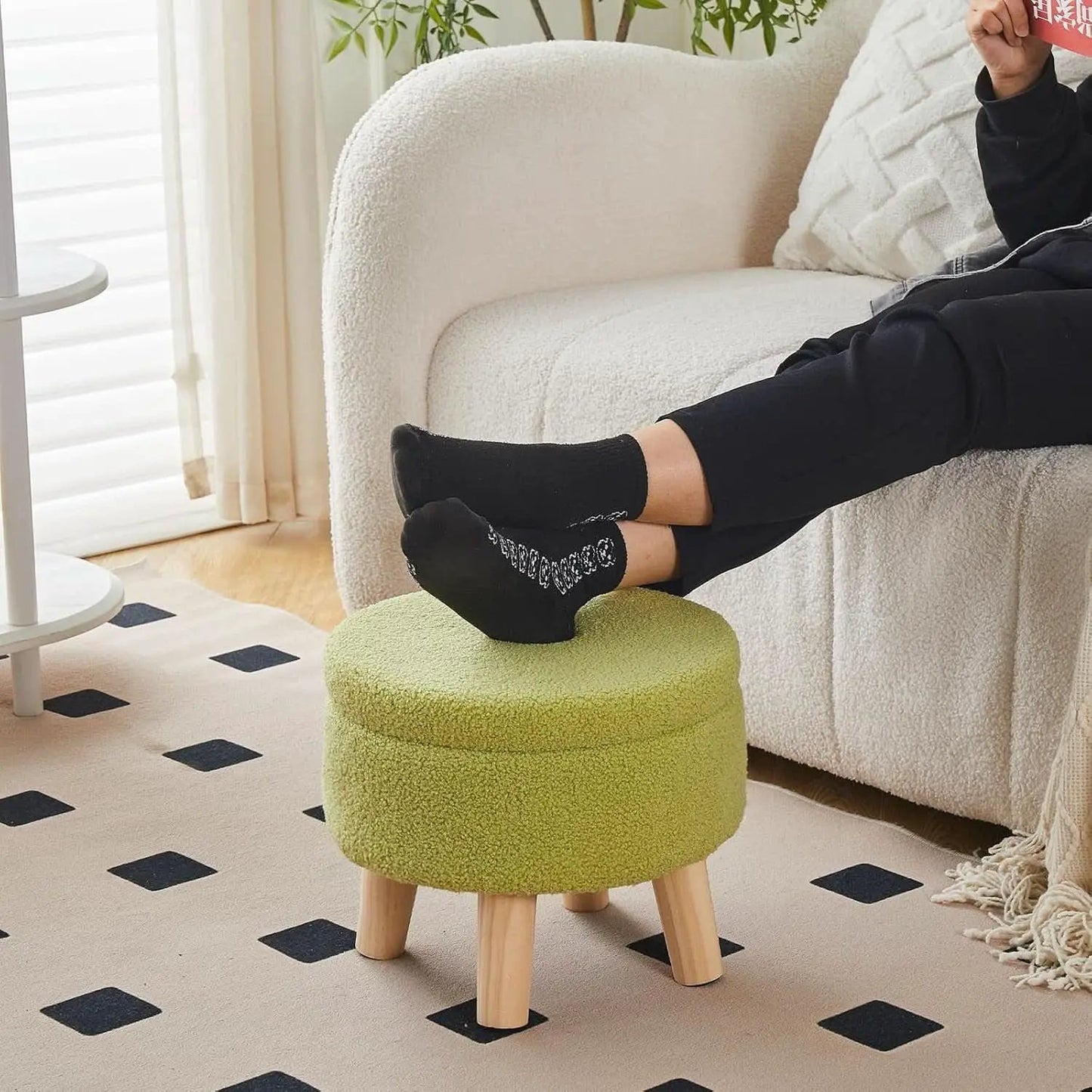 Storage Ottoman Round Footstool Velvet Modern Utility from PriceLows™