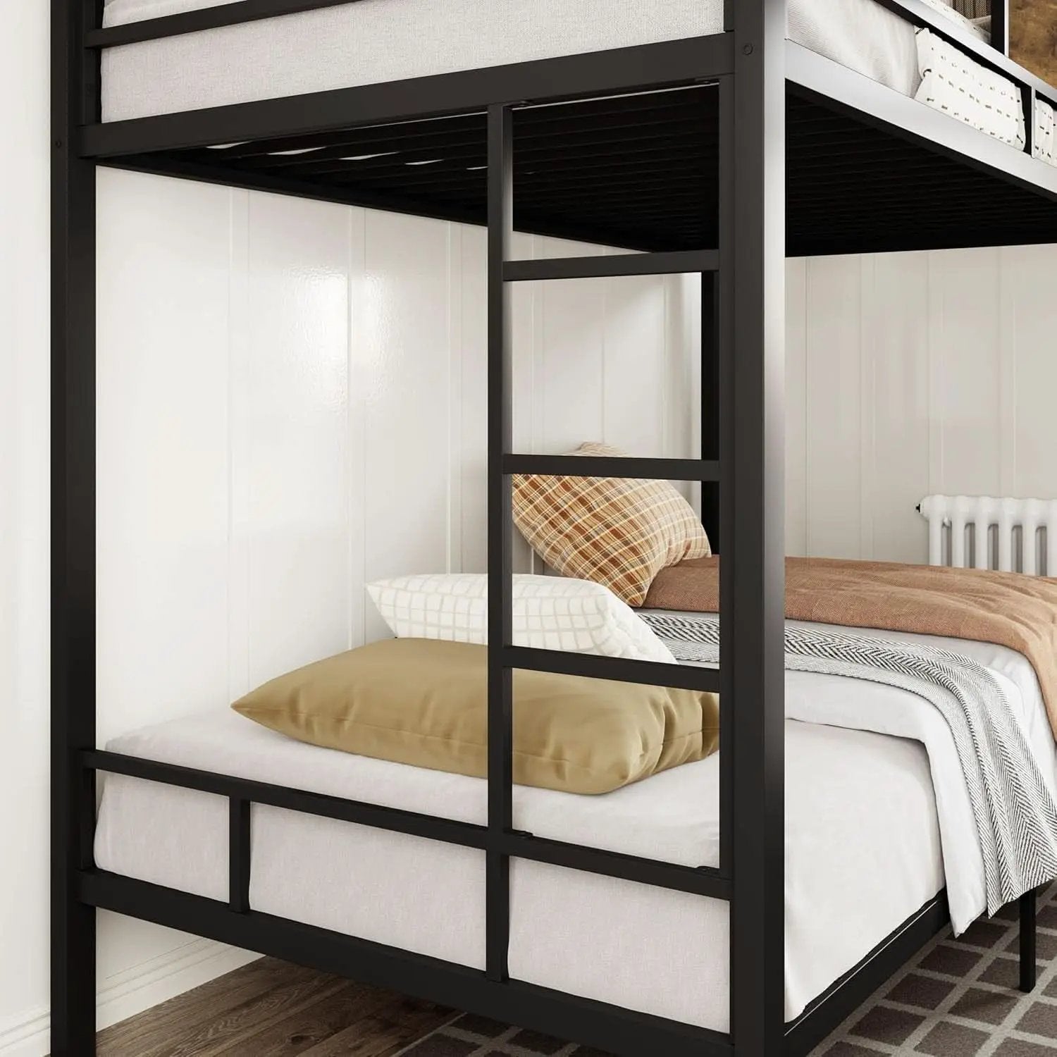 Twin Over Twin Bunk Bed Black Space Saving Metal Frame from PriceLows™